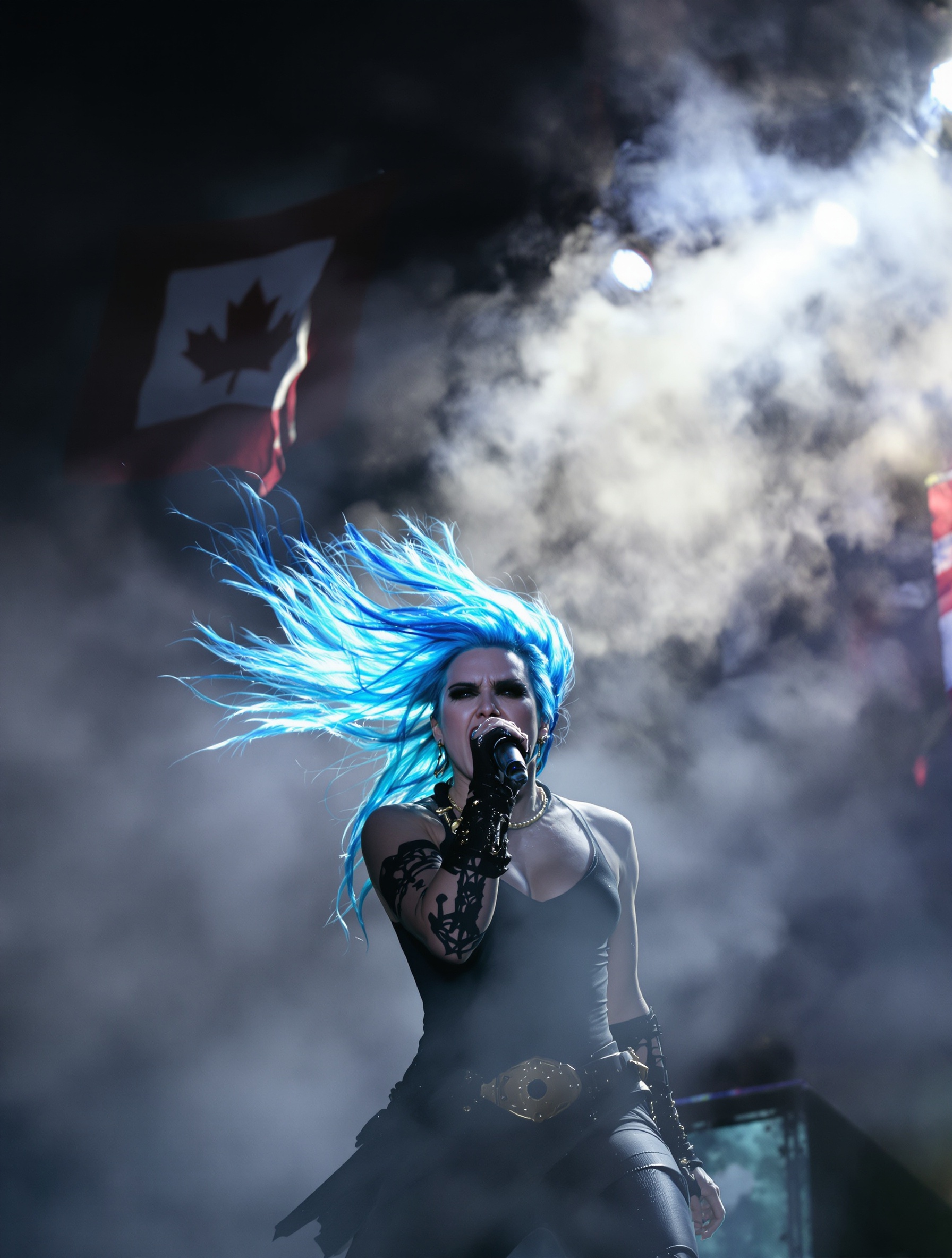Alissa White-Gluz en performance, sève et poussière sur scène