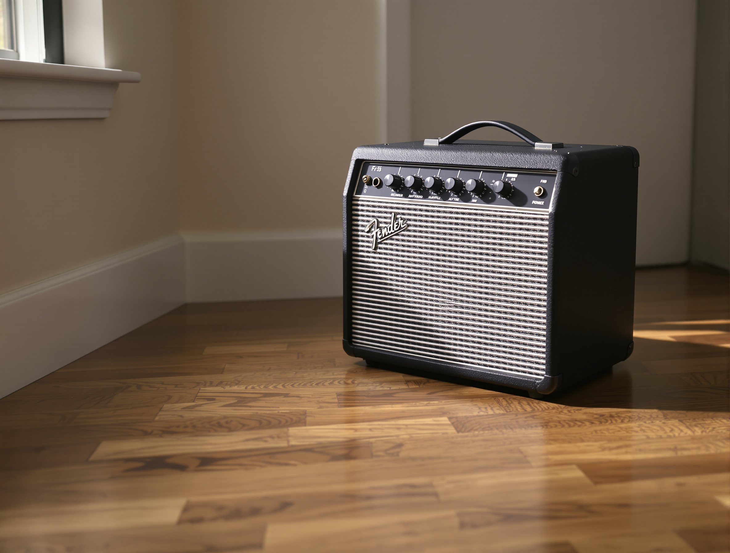 Ampli basse compact Fender Rumble 25 sur parquet
