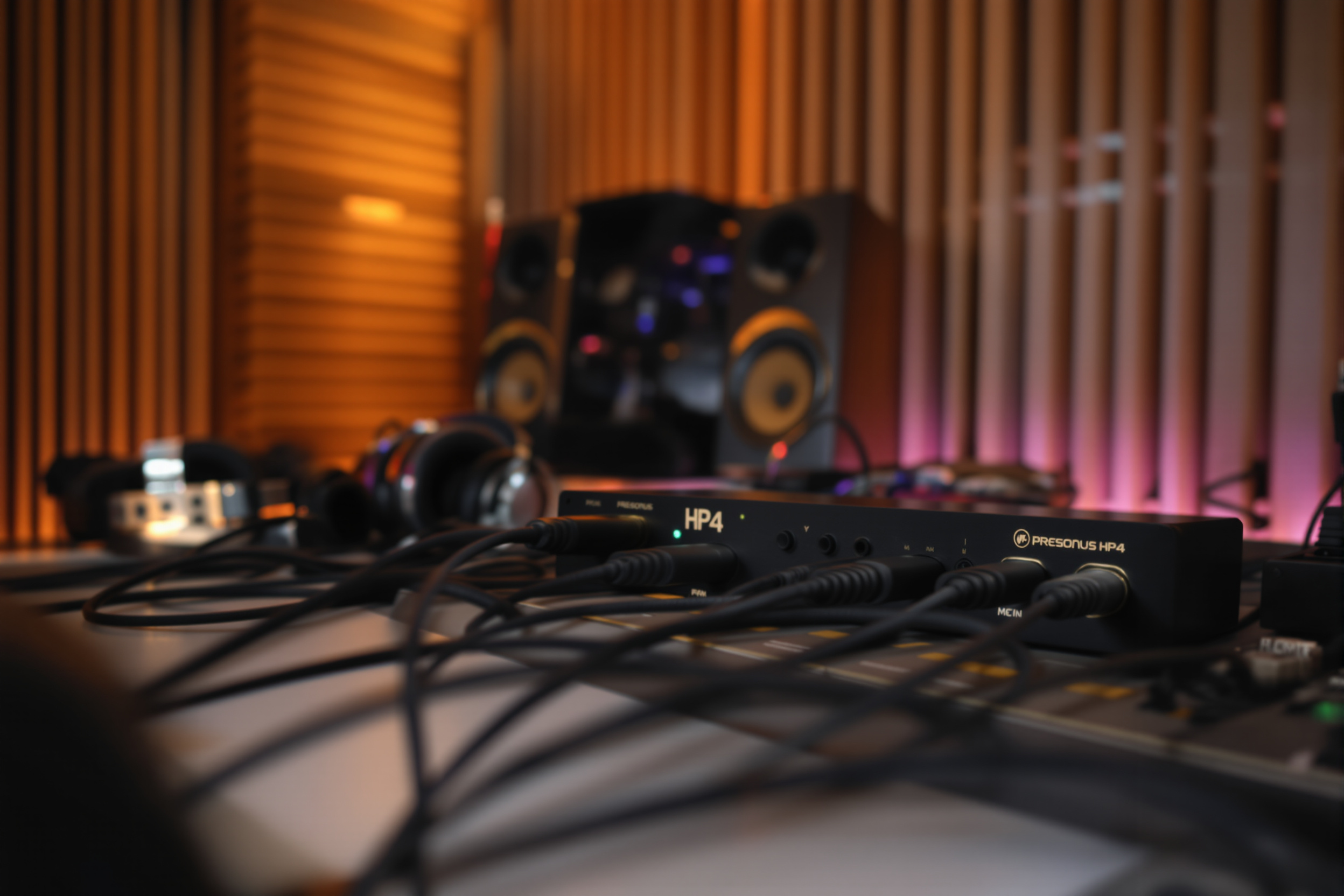 Ampli casque Presonus HP4 intégré dans un home studio moderne