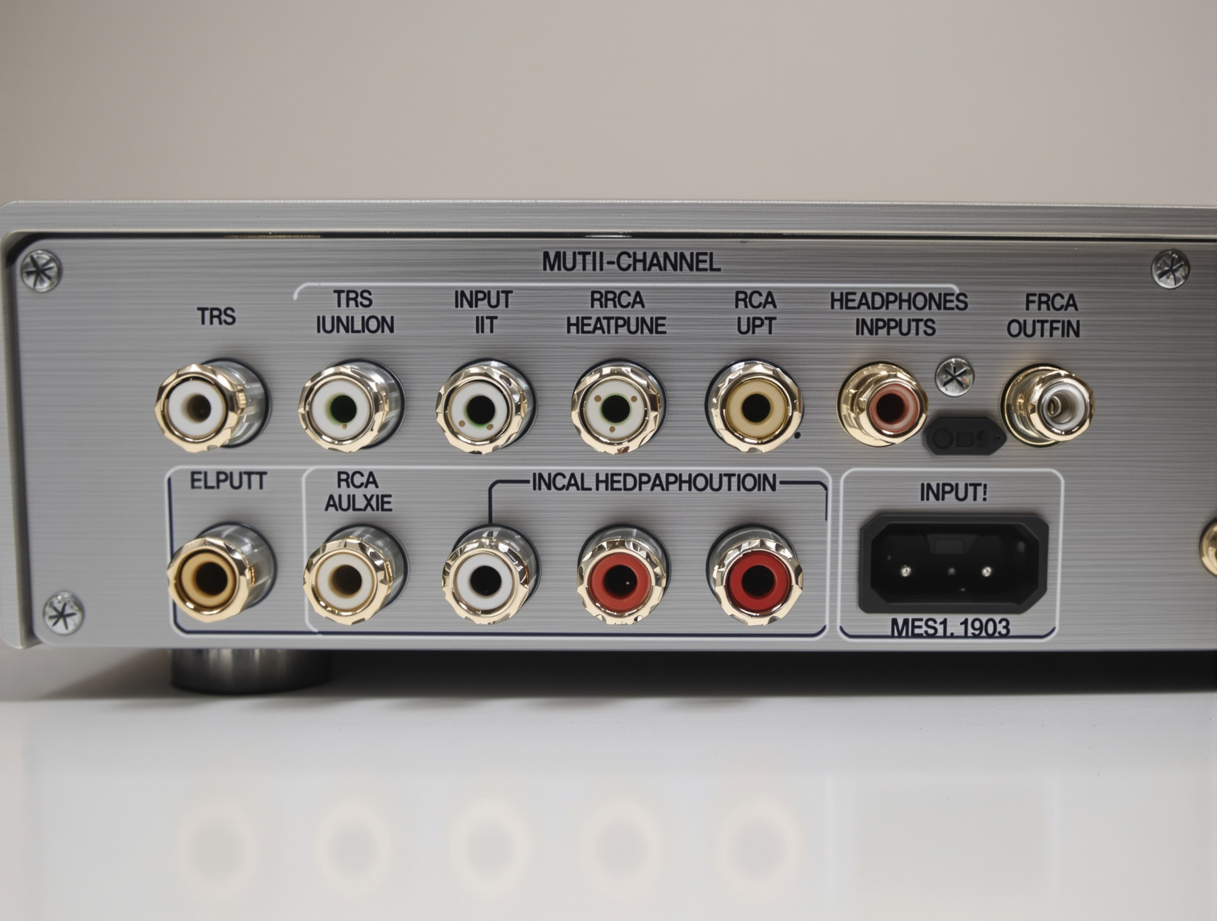 Panneau arrière d'un ampli casque multi-canaux avec entrées TRS/XLR/RCA