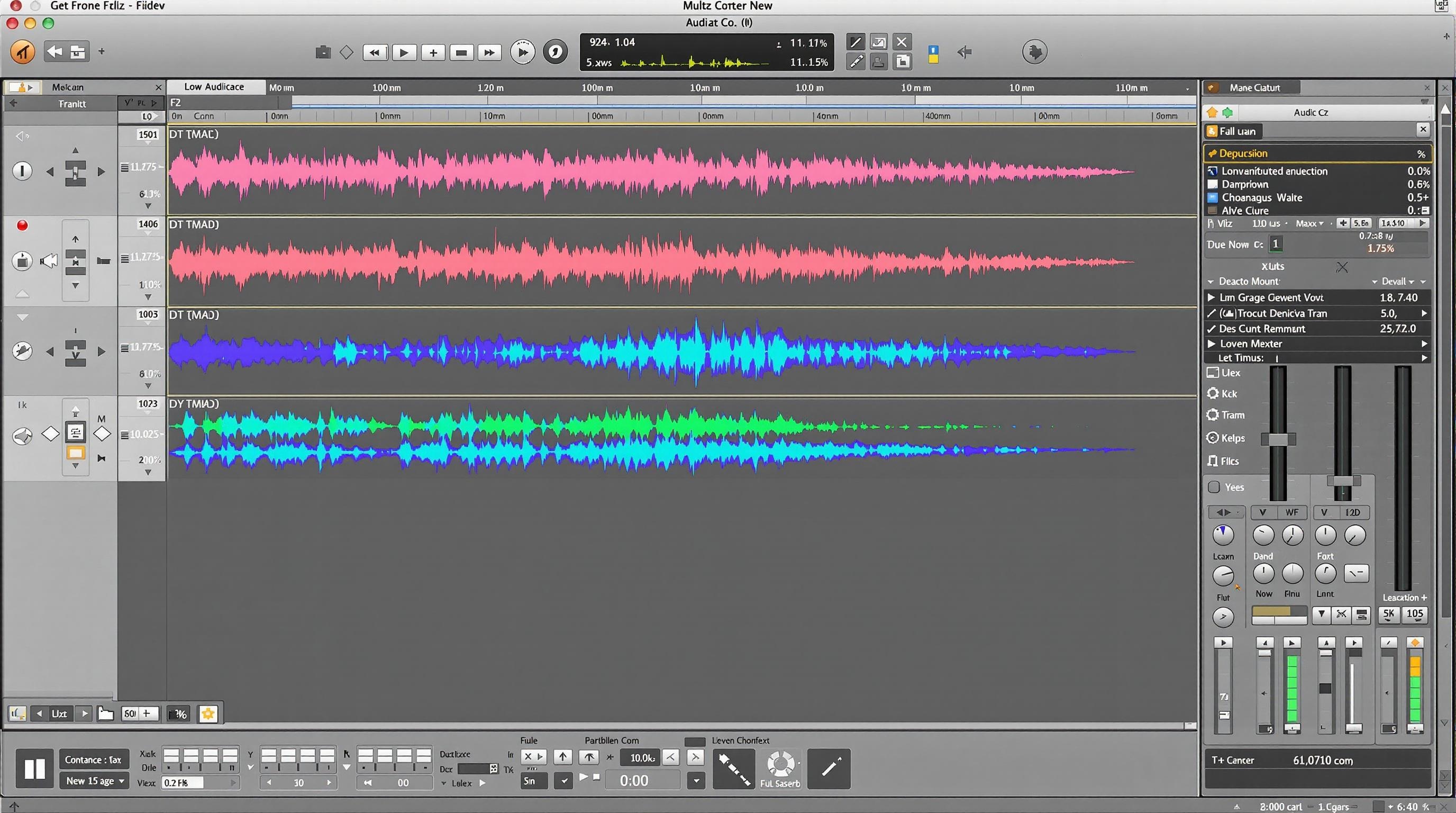 Interface Audacity avec pistes audio colorées
