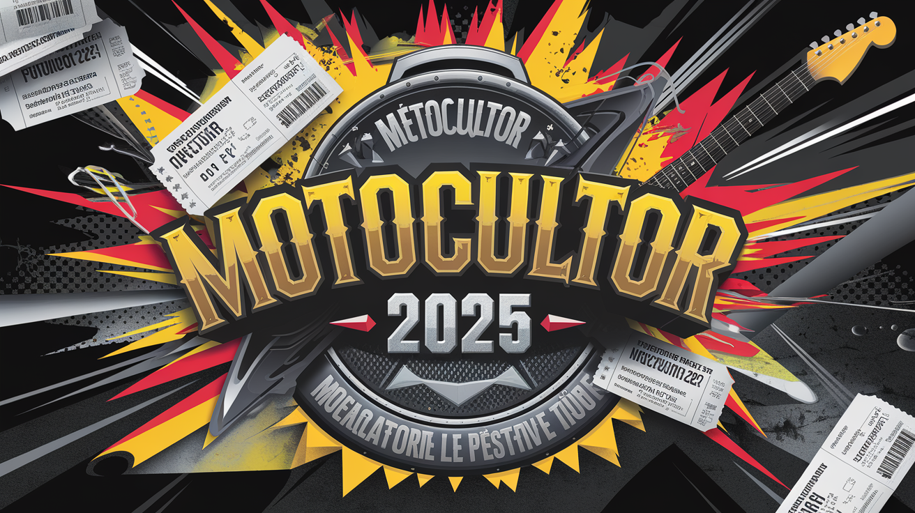Bannière billets Motocultor 2025, ambiance métal et festive.