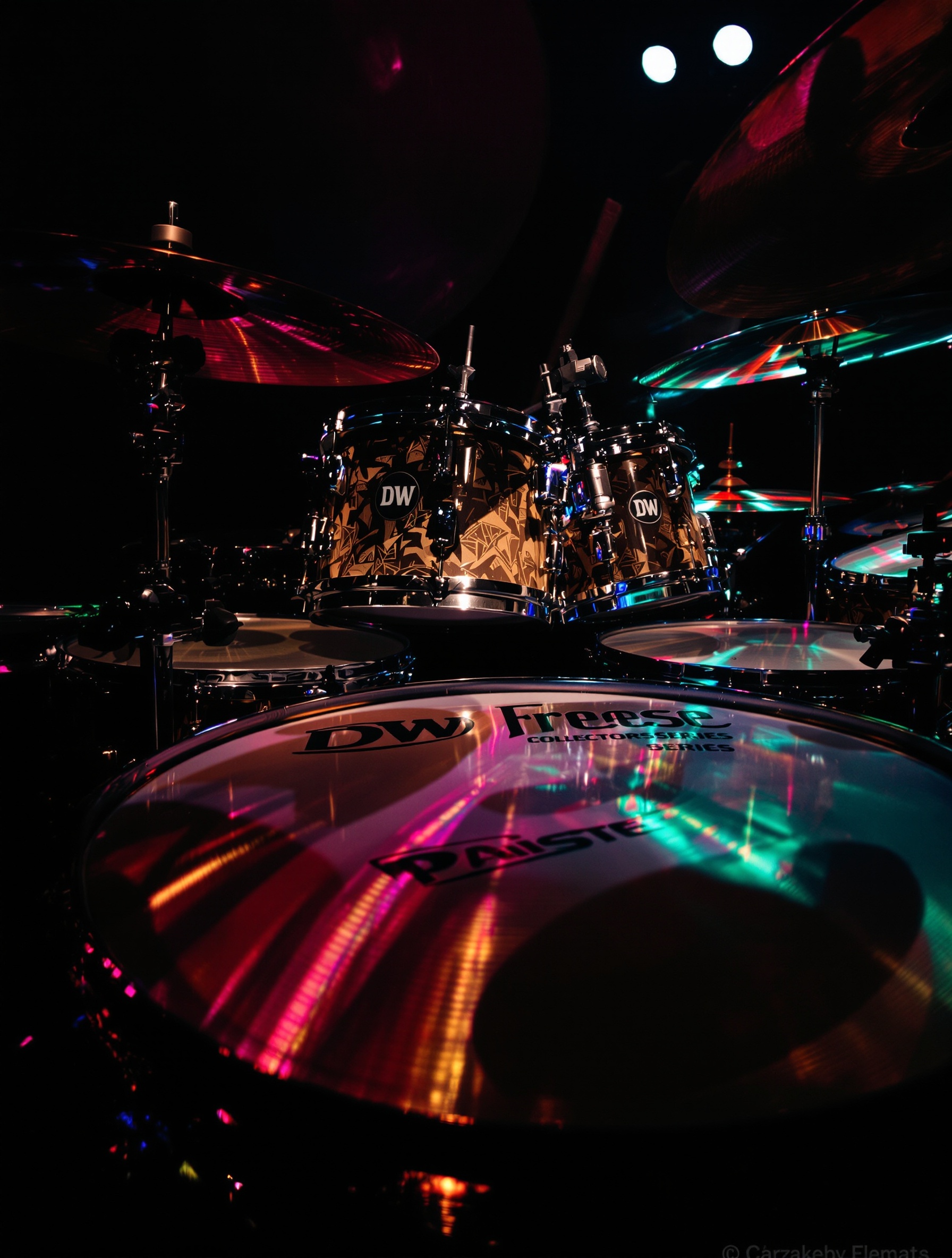 Détail du kit DW Collector's Series avec cymbales Paiste de Josh Freese
