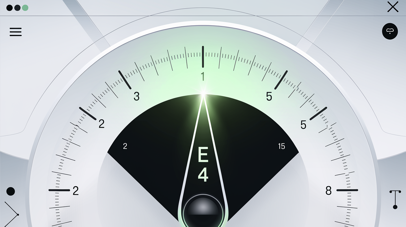 Accordeur de guitare en ligne avec aiguille sur Mi4 et lumière verte