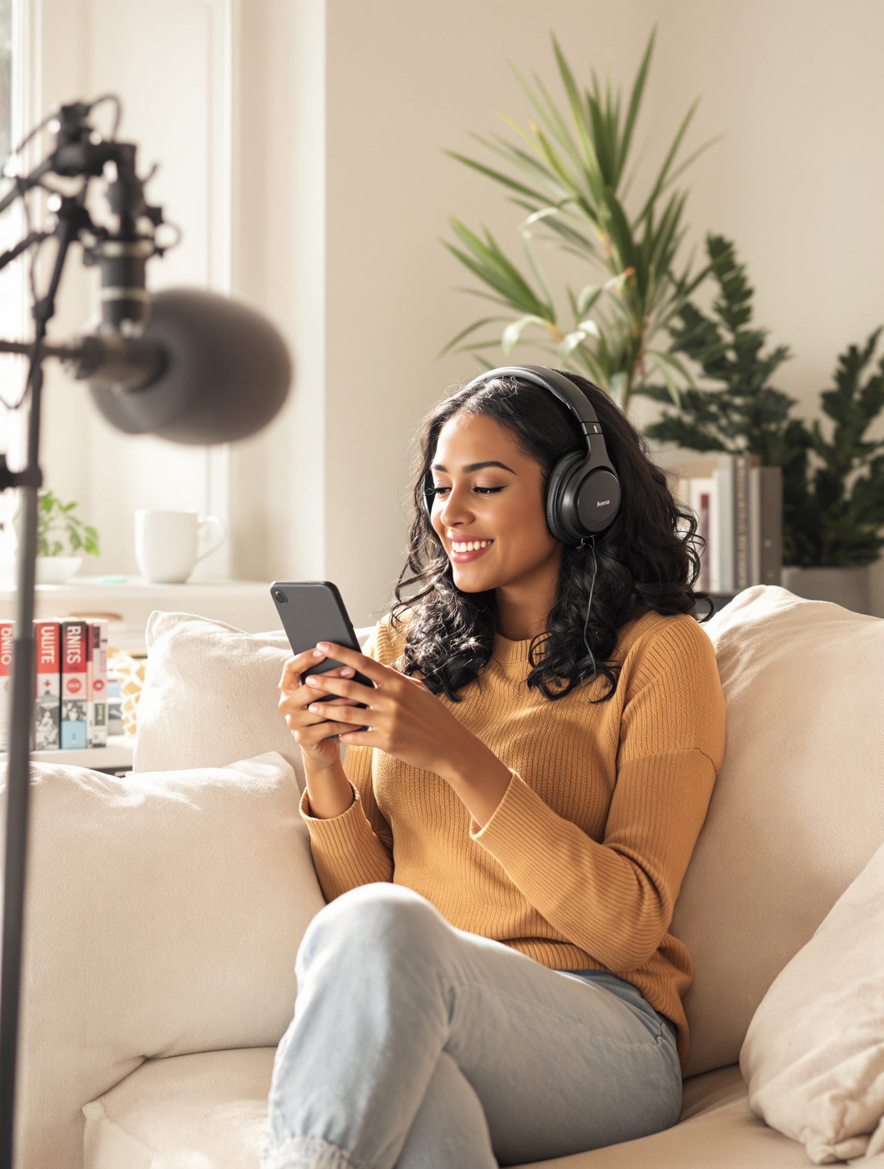 Chanteuse enregistrant sur smartphone dans un cadre intime