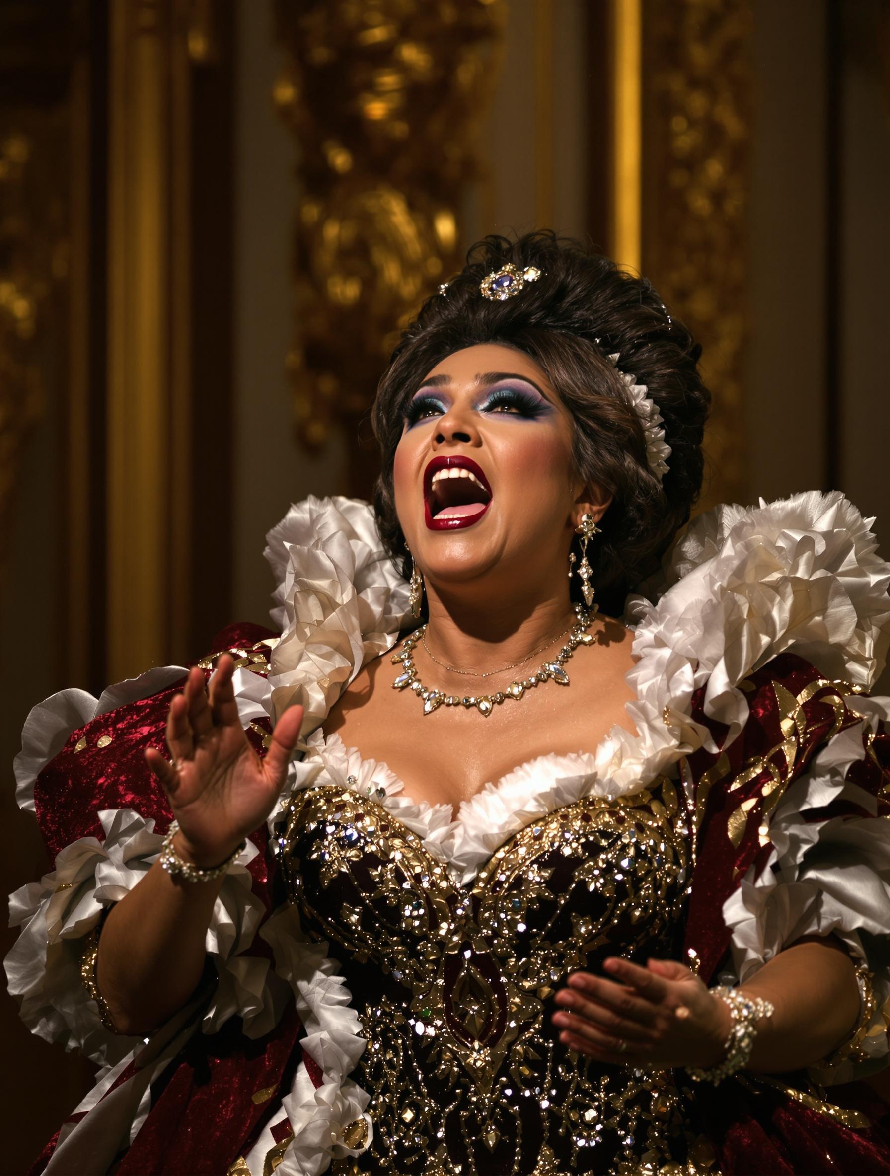 Chanteuse d'opéra emblématique en geste expressif
