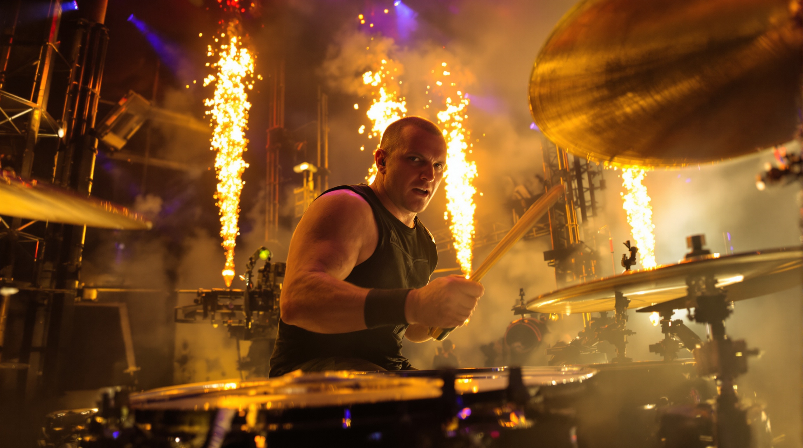 Christoph Schneider en live, batterie et énergie sur scène avec Rammstein