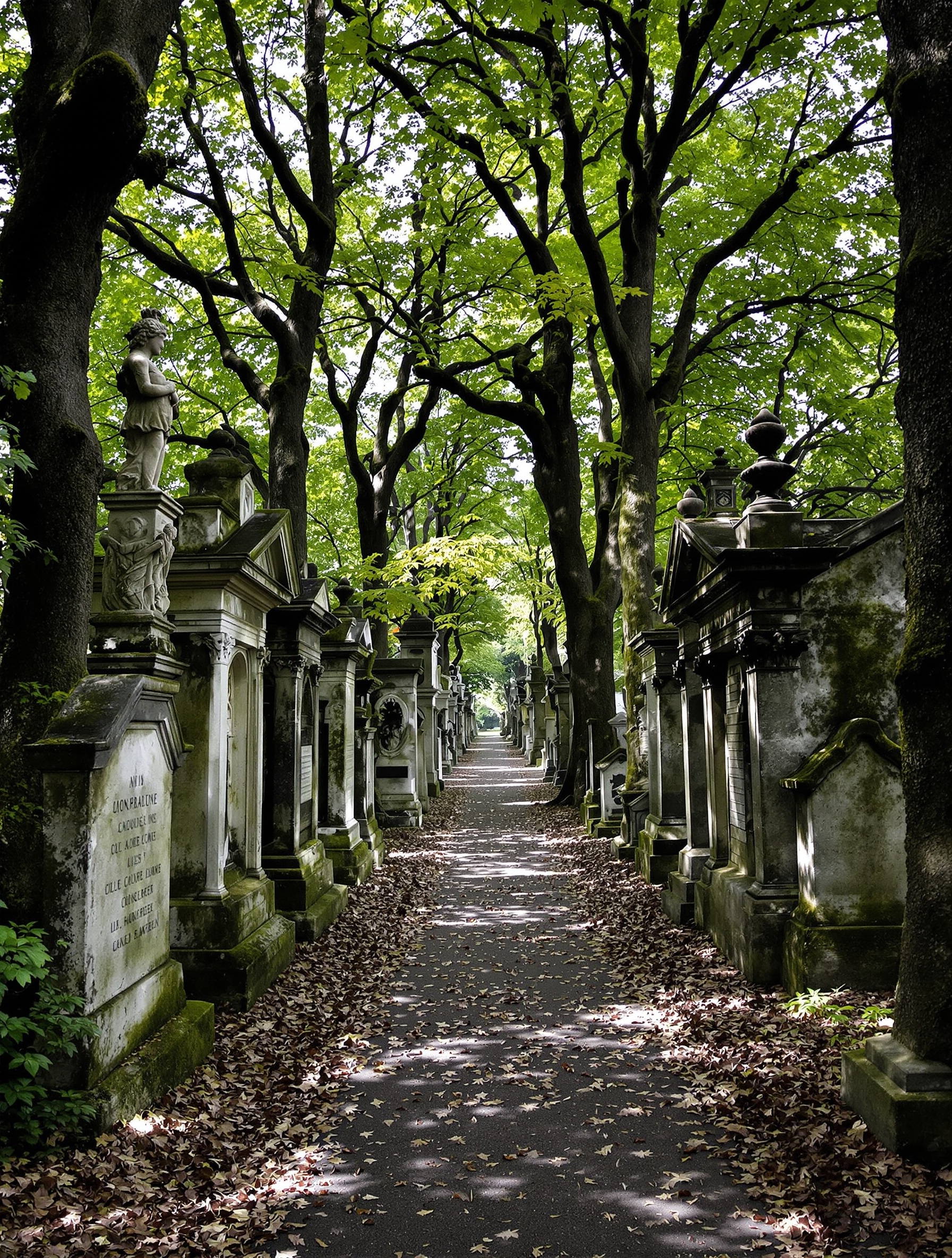Cimetière du Montparnasse, allée Chauveau-Lagarde, division 11, ambiance artistique brumeuse