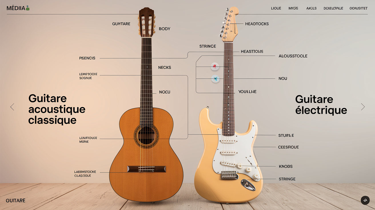 Comparatif visuel entre guitare acoustique et guitare électrique