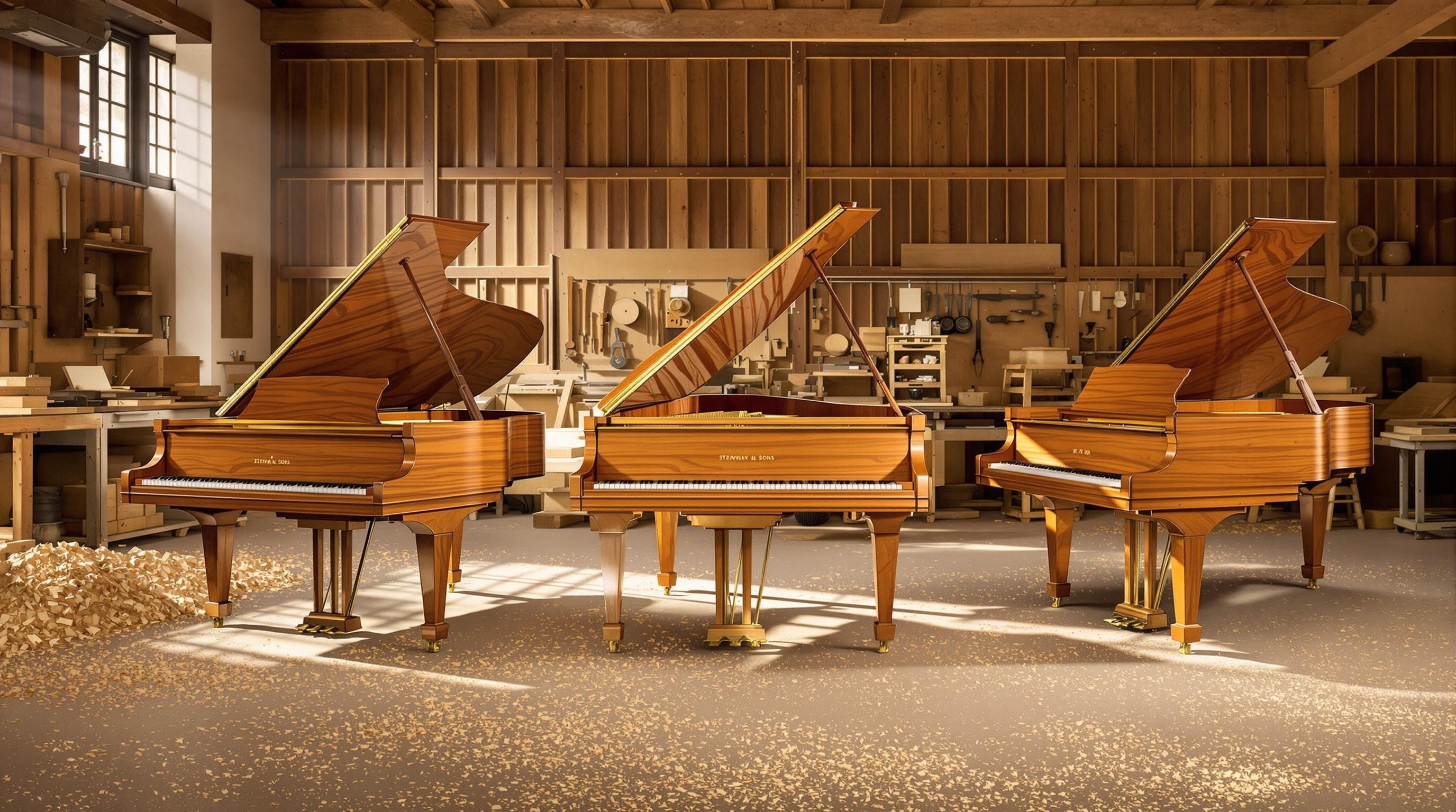 Comparaison visuelle des pianos à queue Steinway S-155, M-170, D-274.