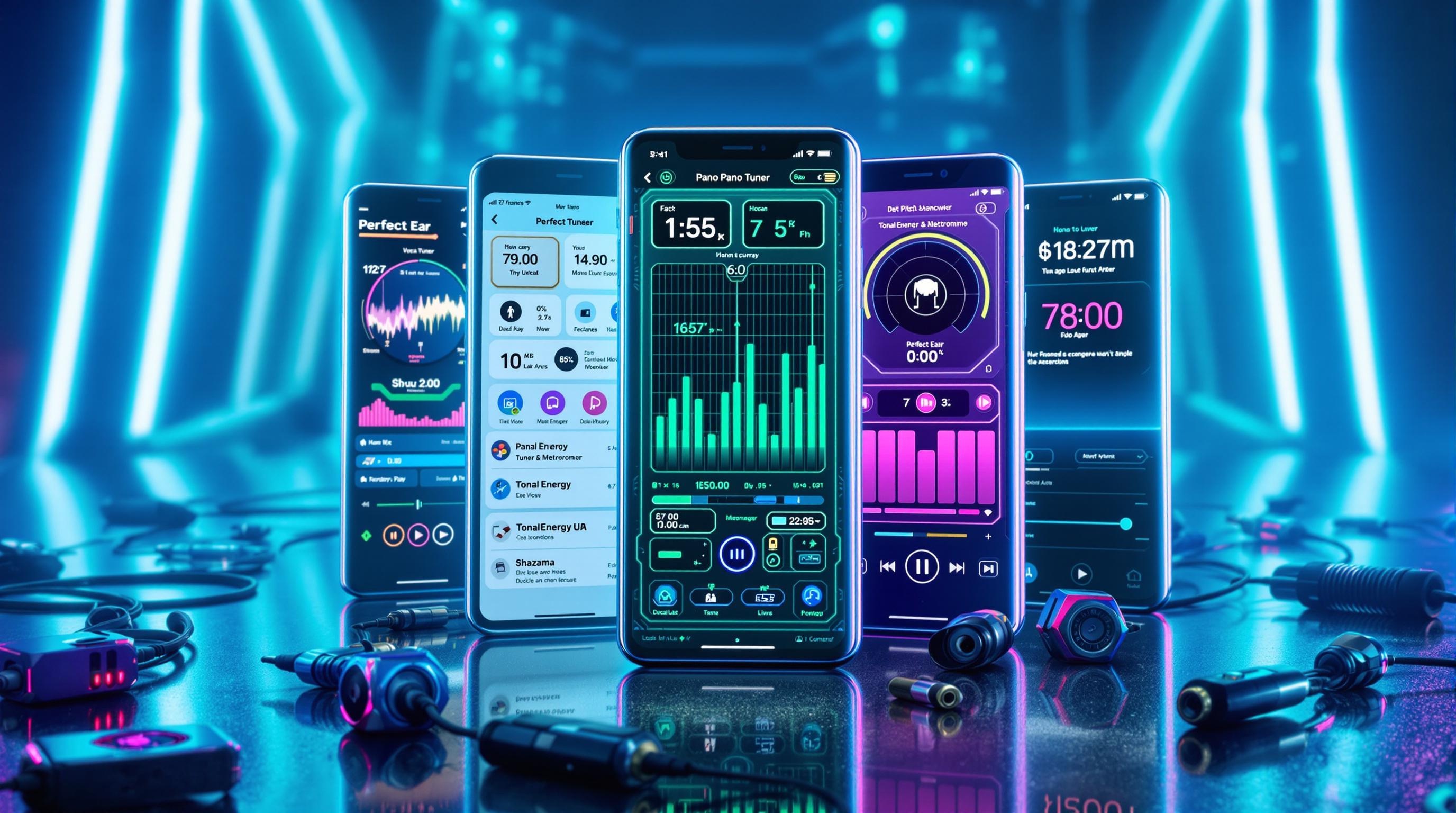 Écrans rétro-électroniques de Perfect Ear Pano Tuner Vocal Pitch Monitor Shazam TonalEnergy Tuner & Metronome