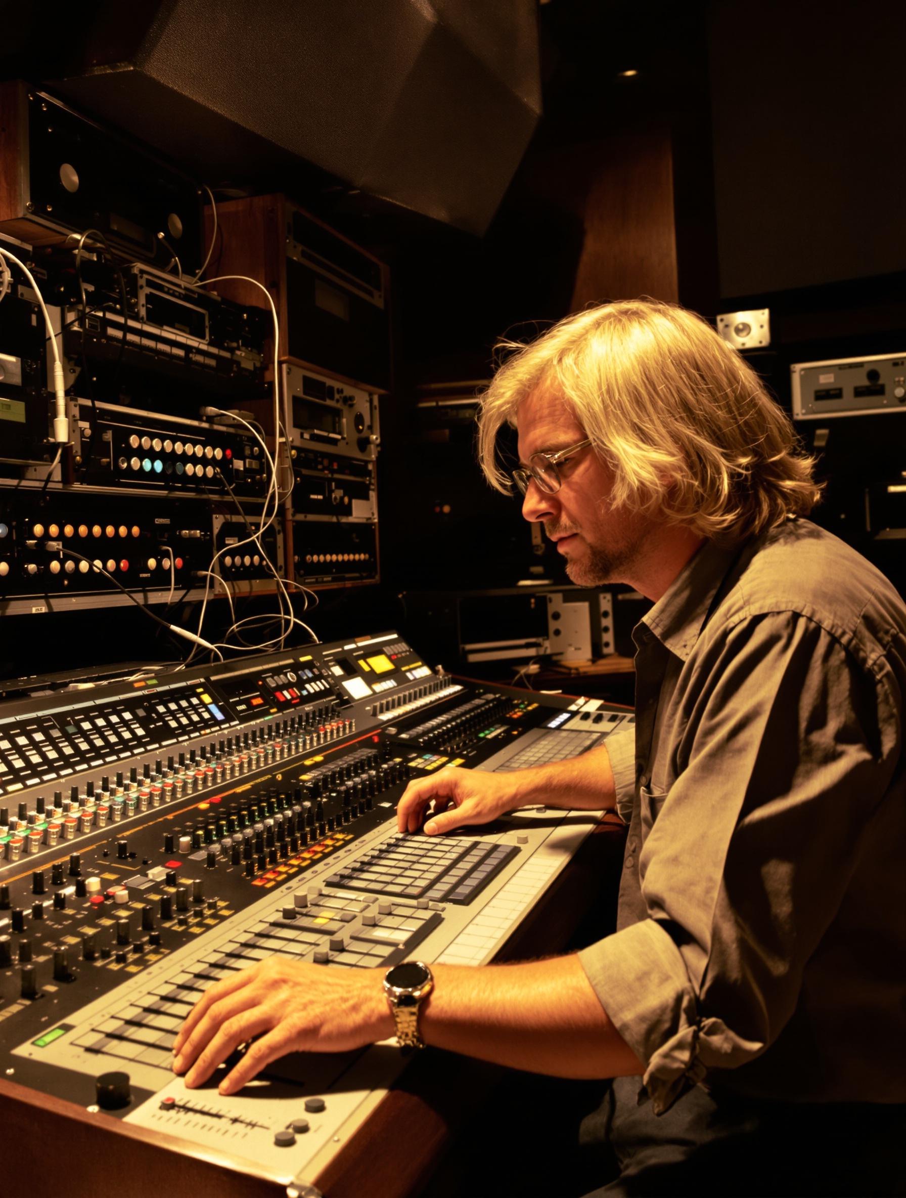 Dieter Dierks en plein travail en studio durant les années 80.