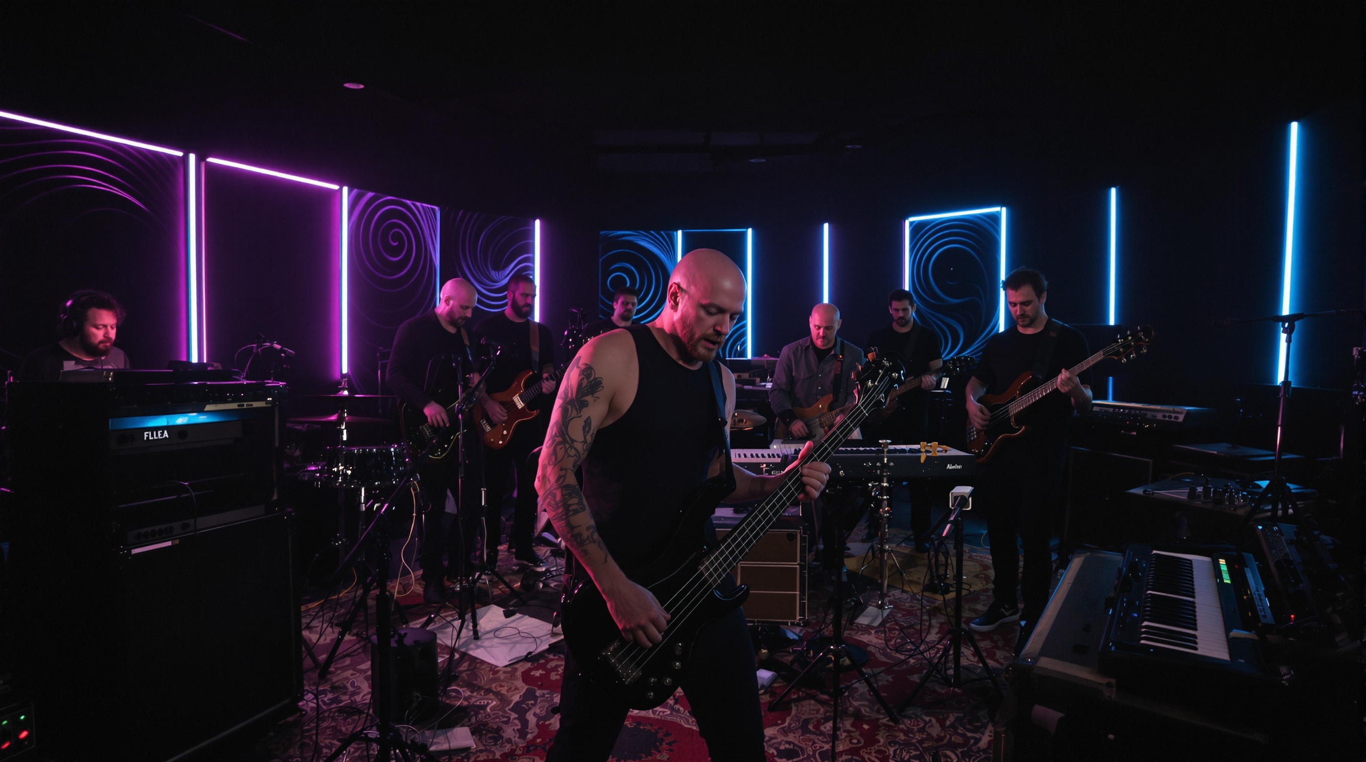 Flea en studio avec The Mars Volta, Atoms for Peace et Antemasque, ambiance psychédélique.