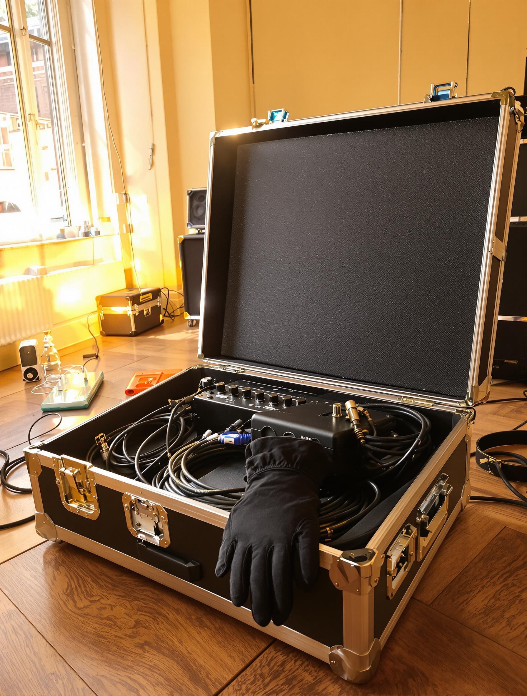 Flight case ouvert contenant un combo léger prêt au transport
