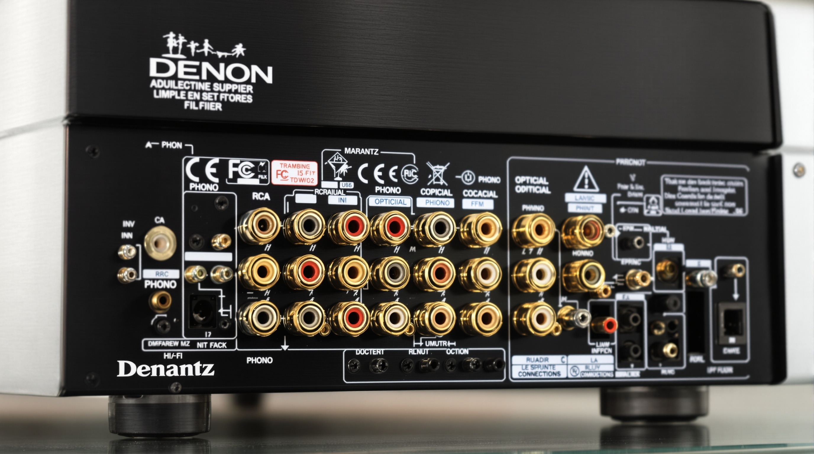 Panneau arrière amplificateur Hi-Fi Denon Marantz connectique
