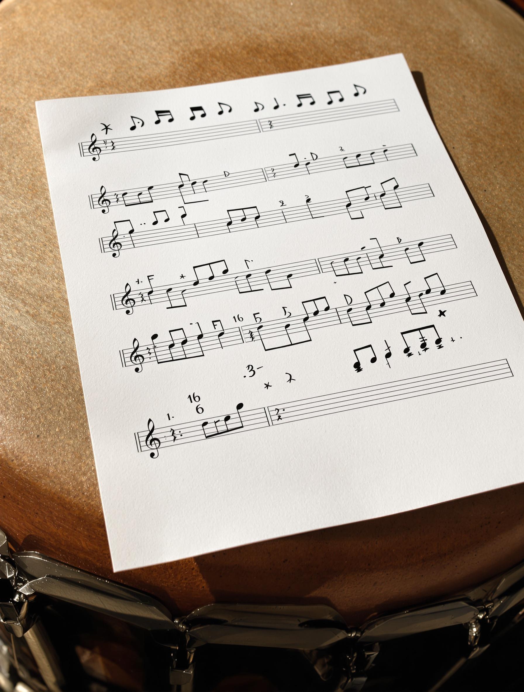 Partition manuscrite croches doubles-croches sur peau de djembé