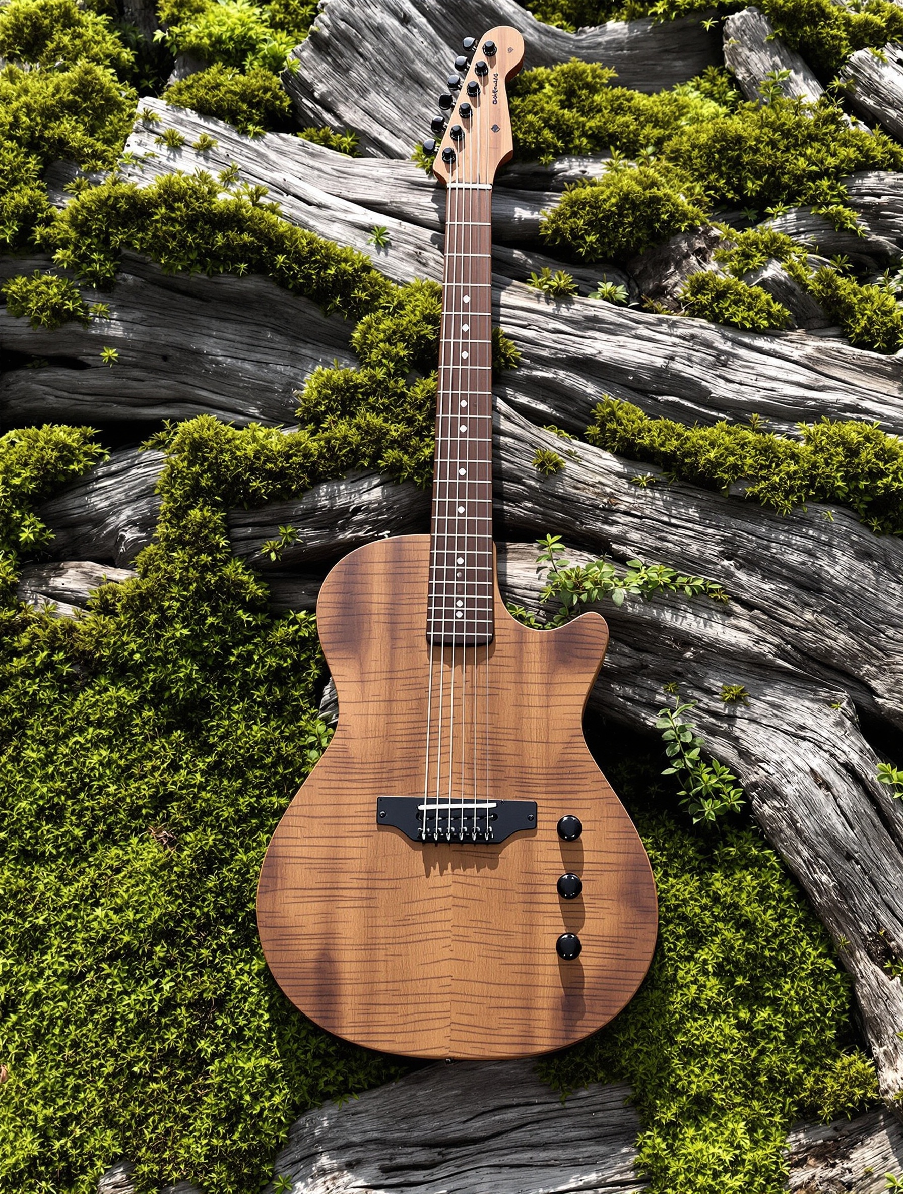 Guitare Lâg Sauvage posée sur fond naturel évoquant le BrankoWood