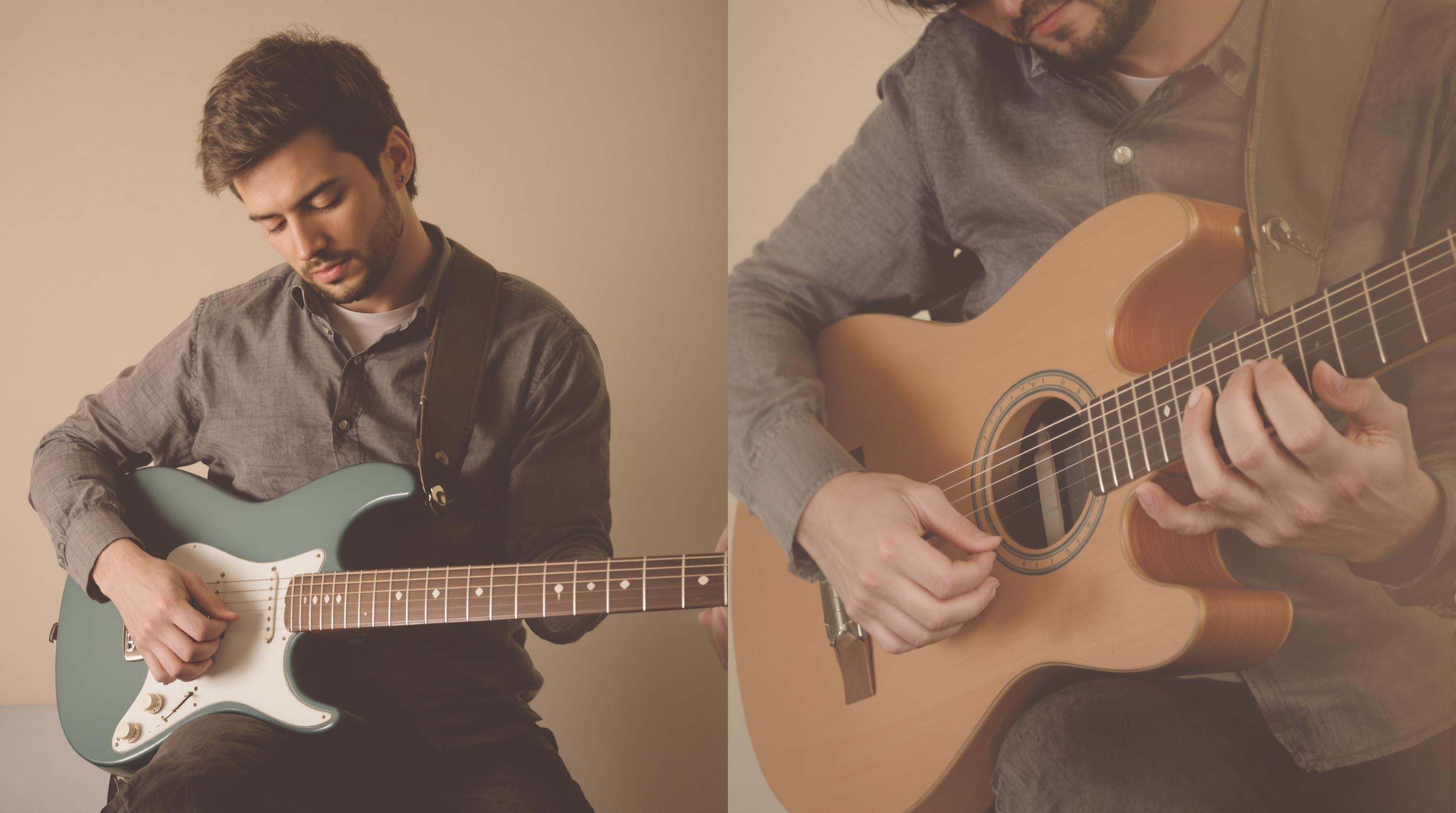 Posture correcte pour débutants à la guitare, vue de face et de profil