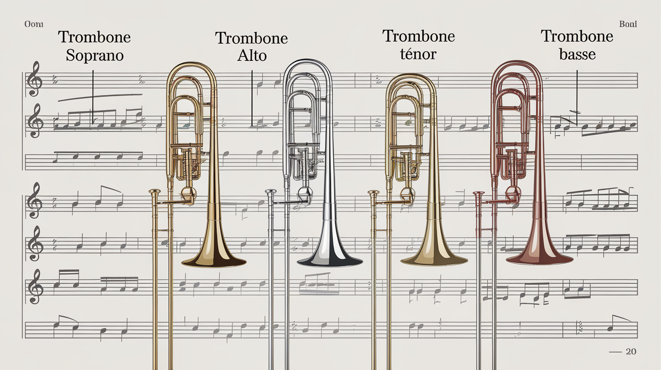 Comparaison des tailles des trombones : soprano, alto, ténor, basse