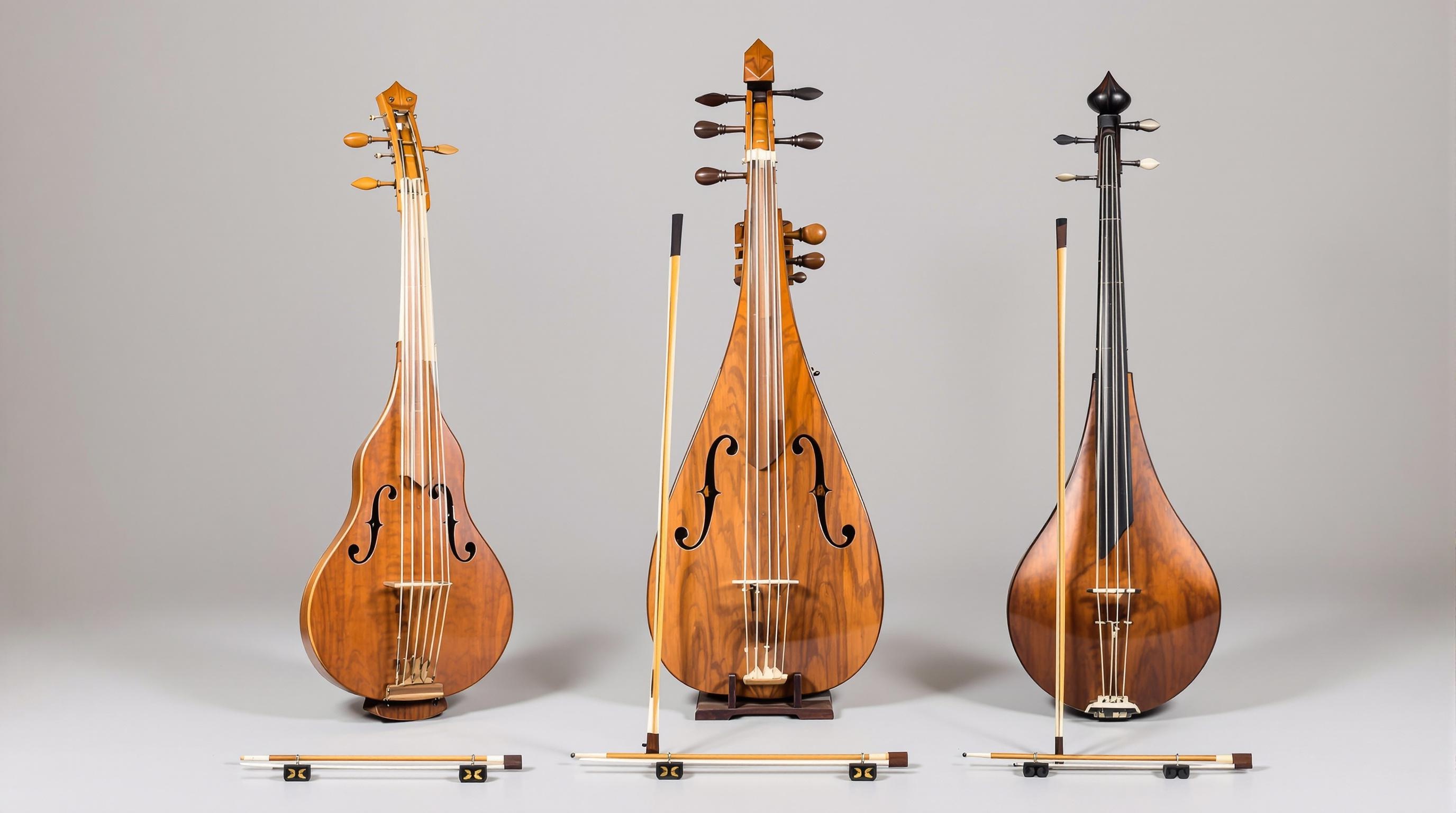Instruments à cordes frottées du monde : erhu chinois, esraj indien, gadulka bulgare côte à côte