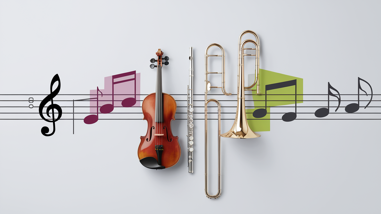 Violon flûte trombone portées surimpressions octaves souffle doigtés.