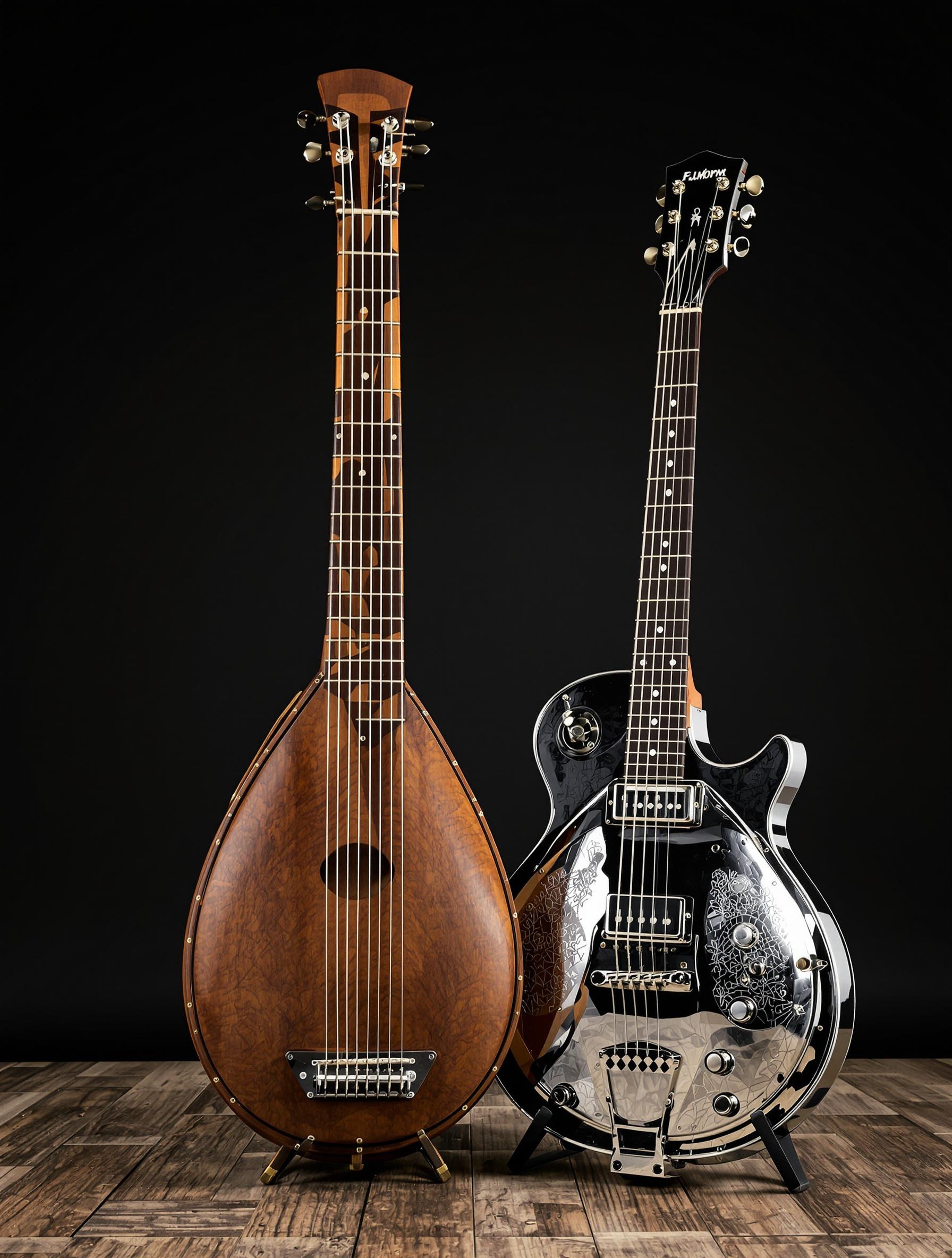 Instrument mandingue et guitare slide côte à côte, écho visuel des racines transatlantiques