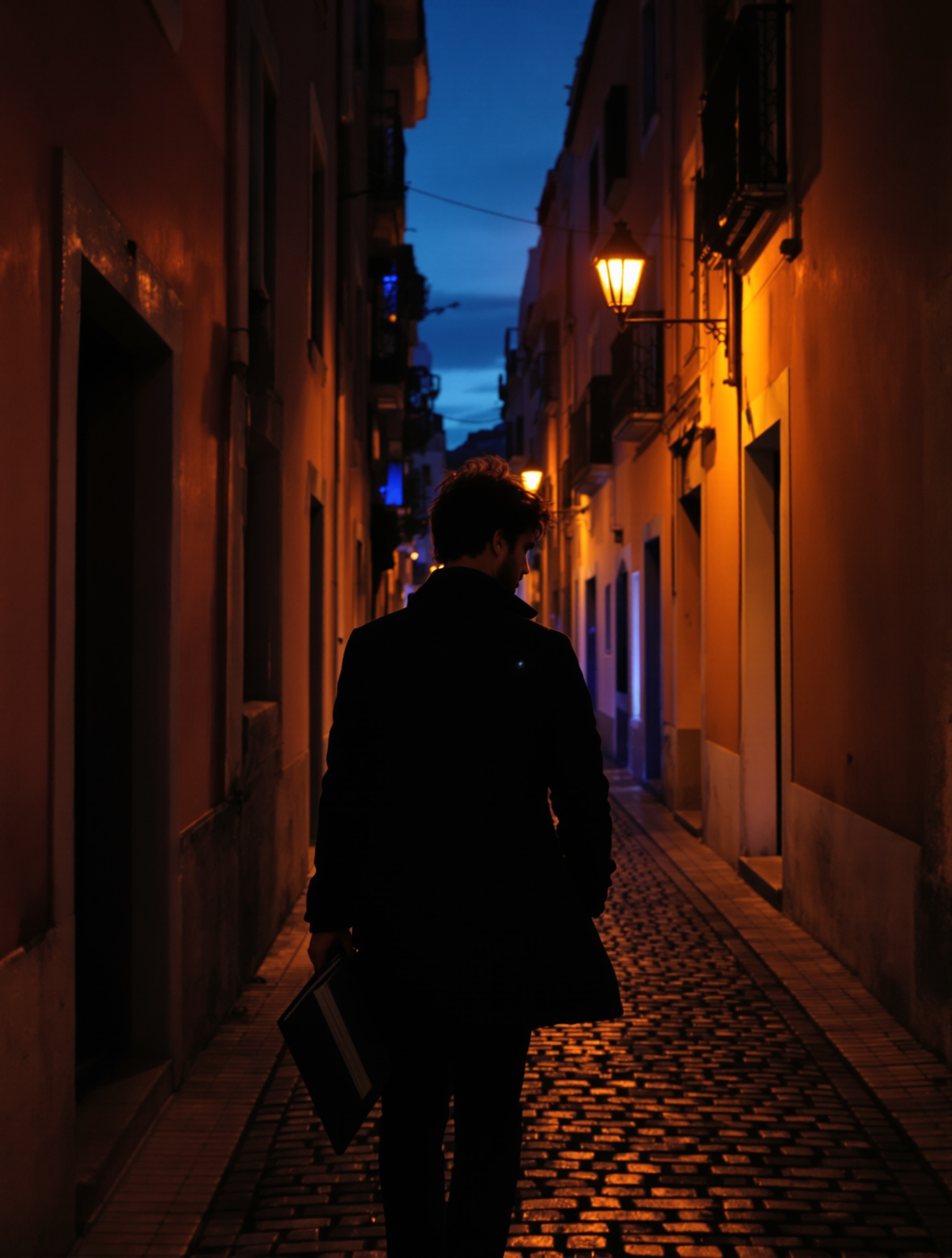 Lulu Gainsbourg dans une ruelle lisboète, carnet de partitions à la main.