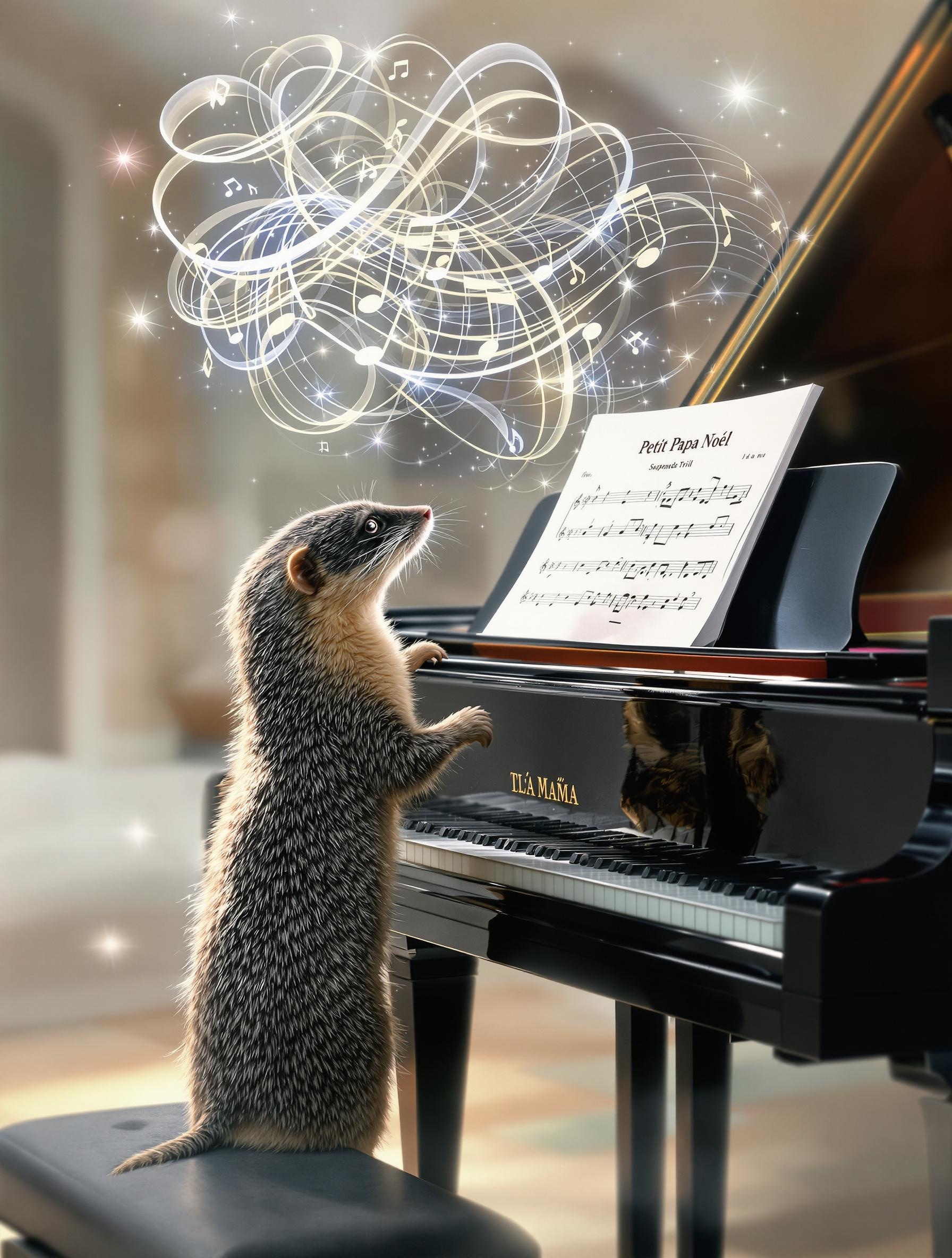 Mangouste écoute piano partition Petit Papa Noël