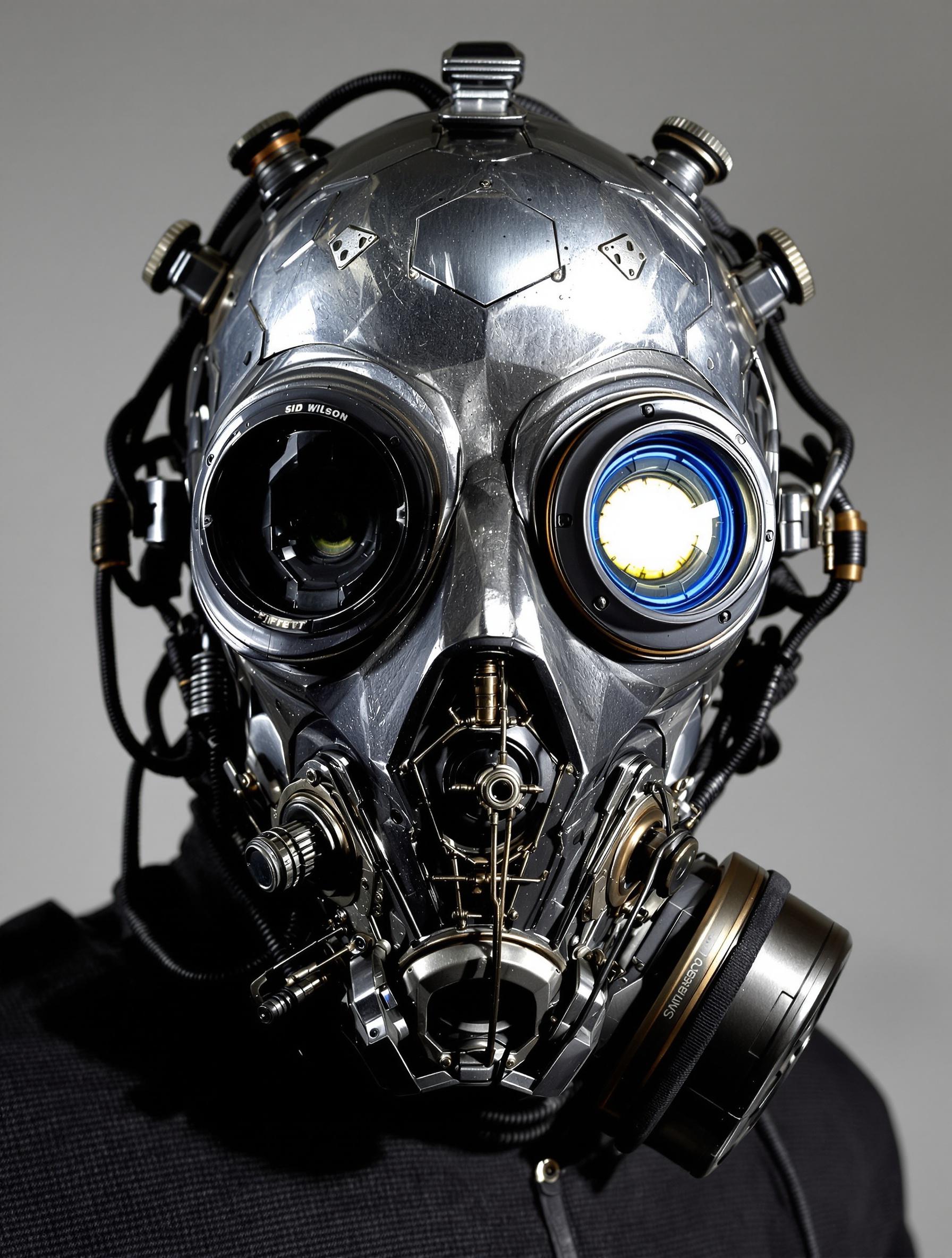 Masque iconique de Sid Wilson : design robotique post-apocalyptique signé Bob Basset