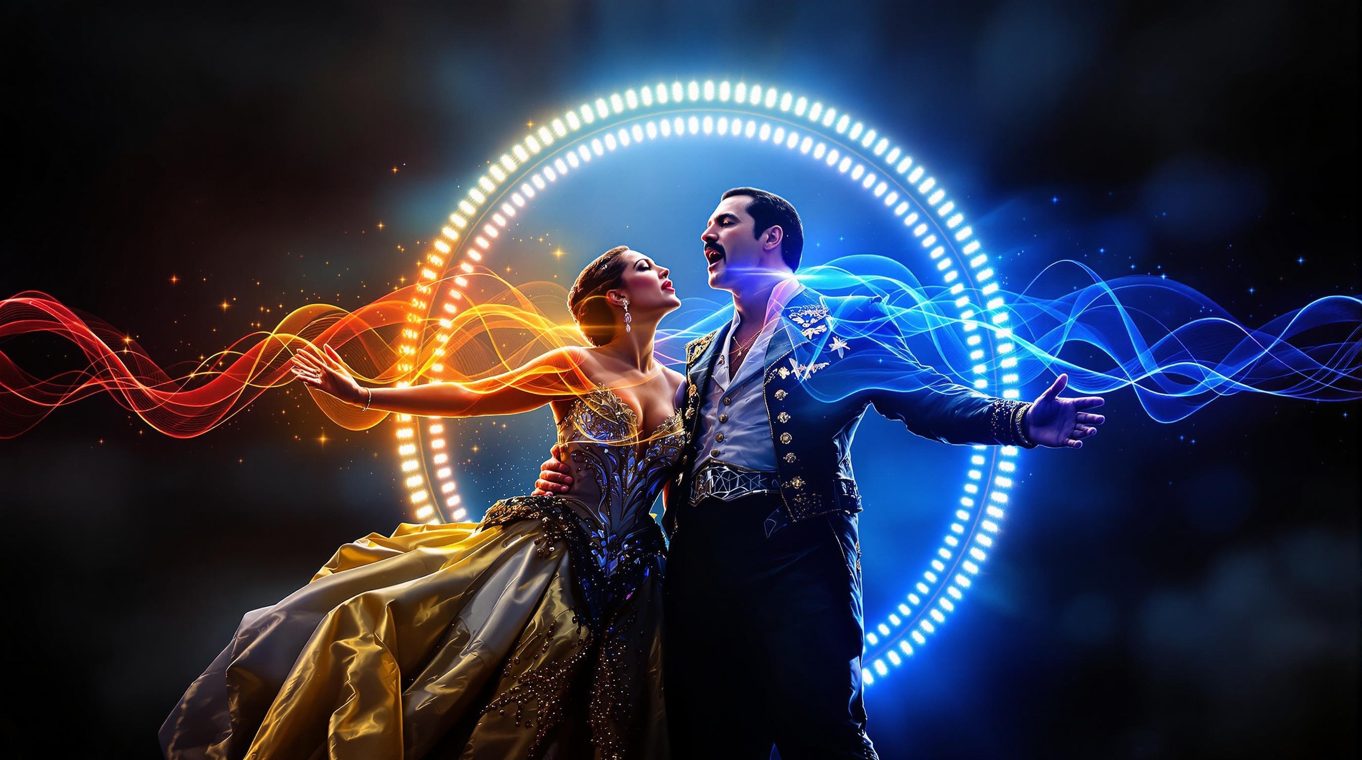 Montage artistique Montserrat Caballé & Freddy Mercury fusion genres musicaux puissance vocale.