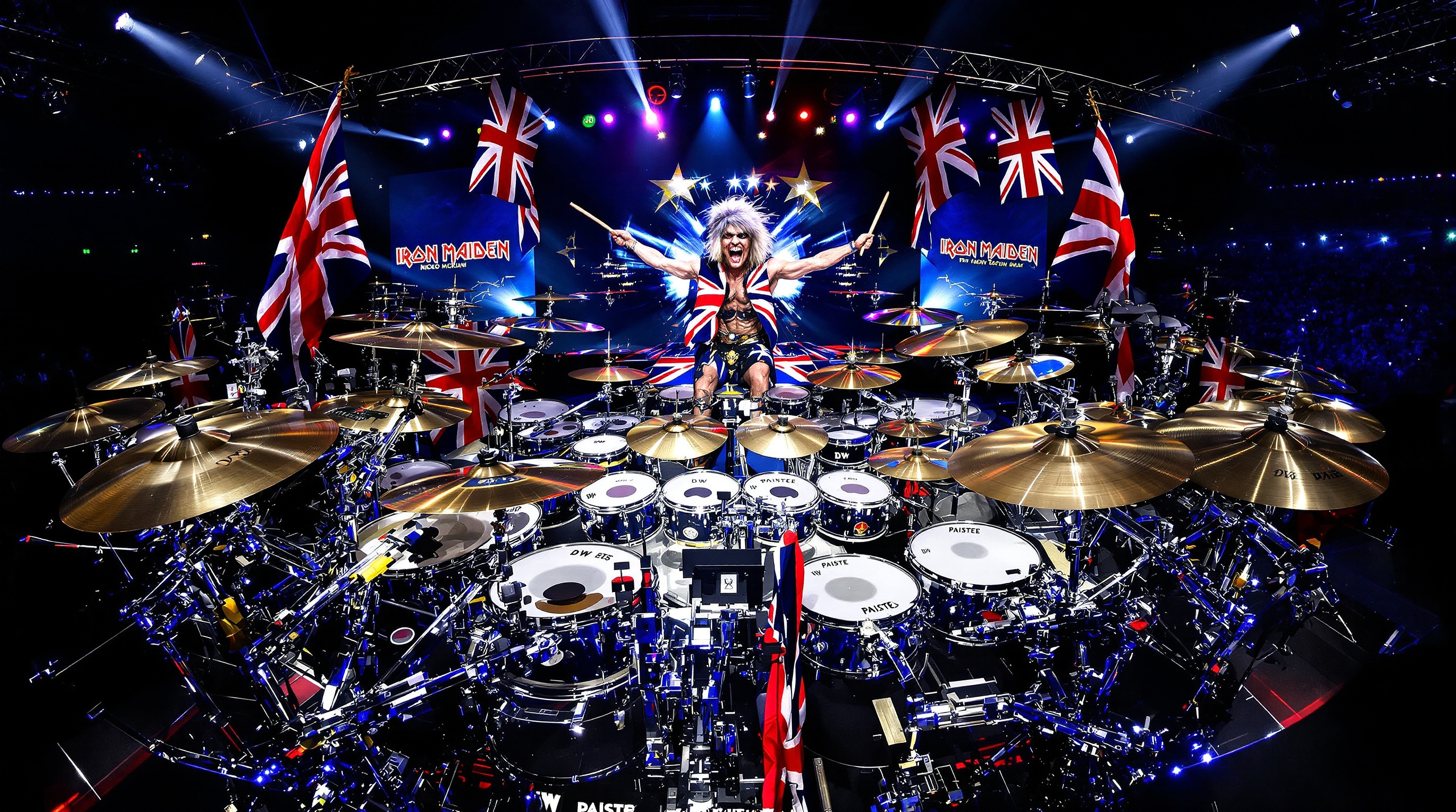 setup batterie Nicko McBrain Iron Maiden sur scène années 2010