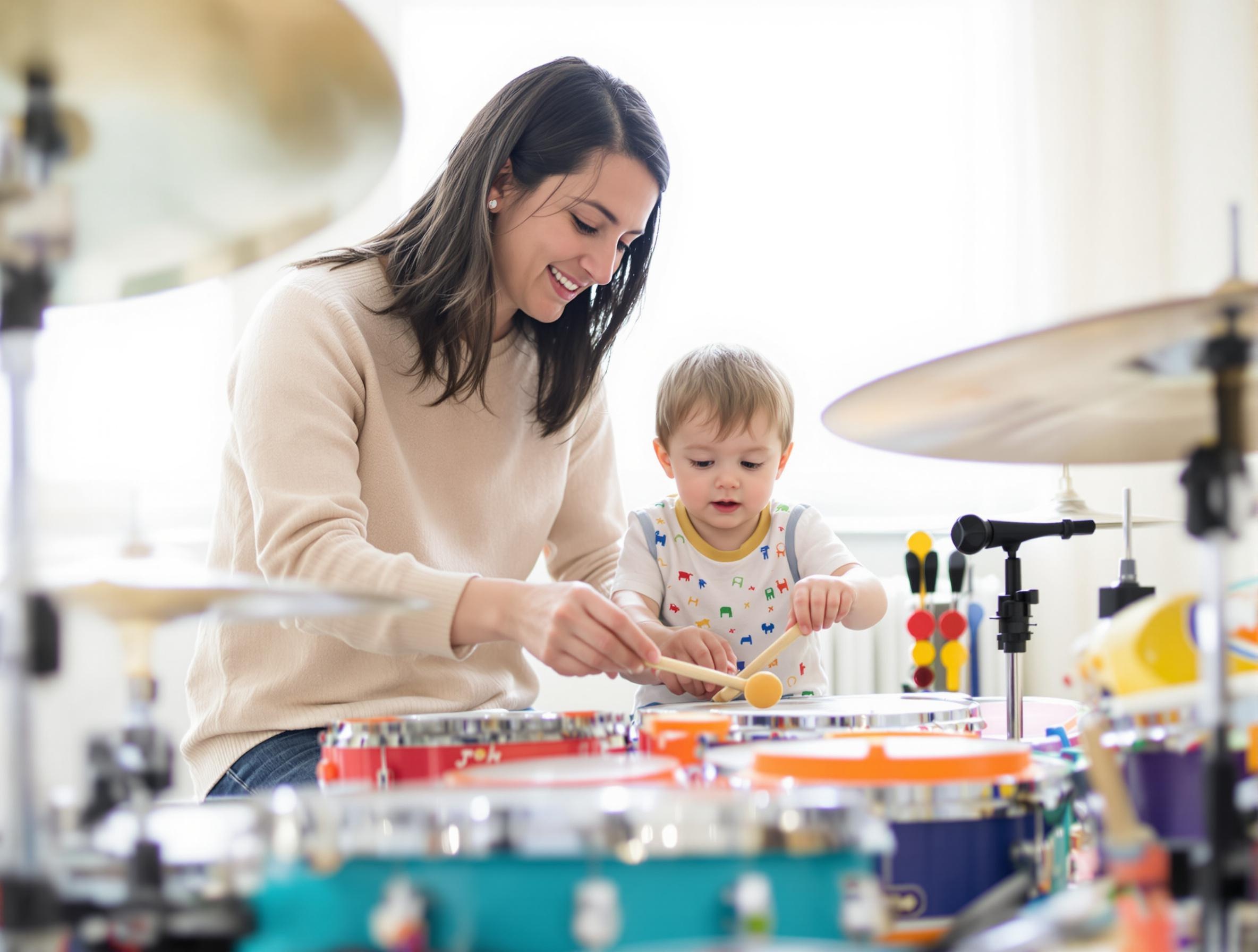 Montage facile d'une batterie junior par un parent et un enfant, sans outil
