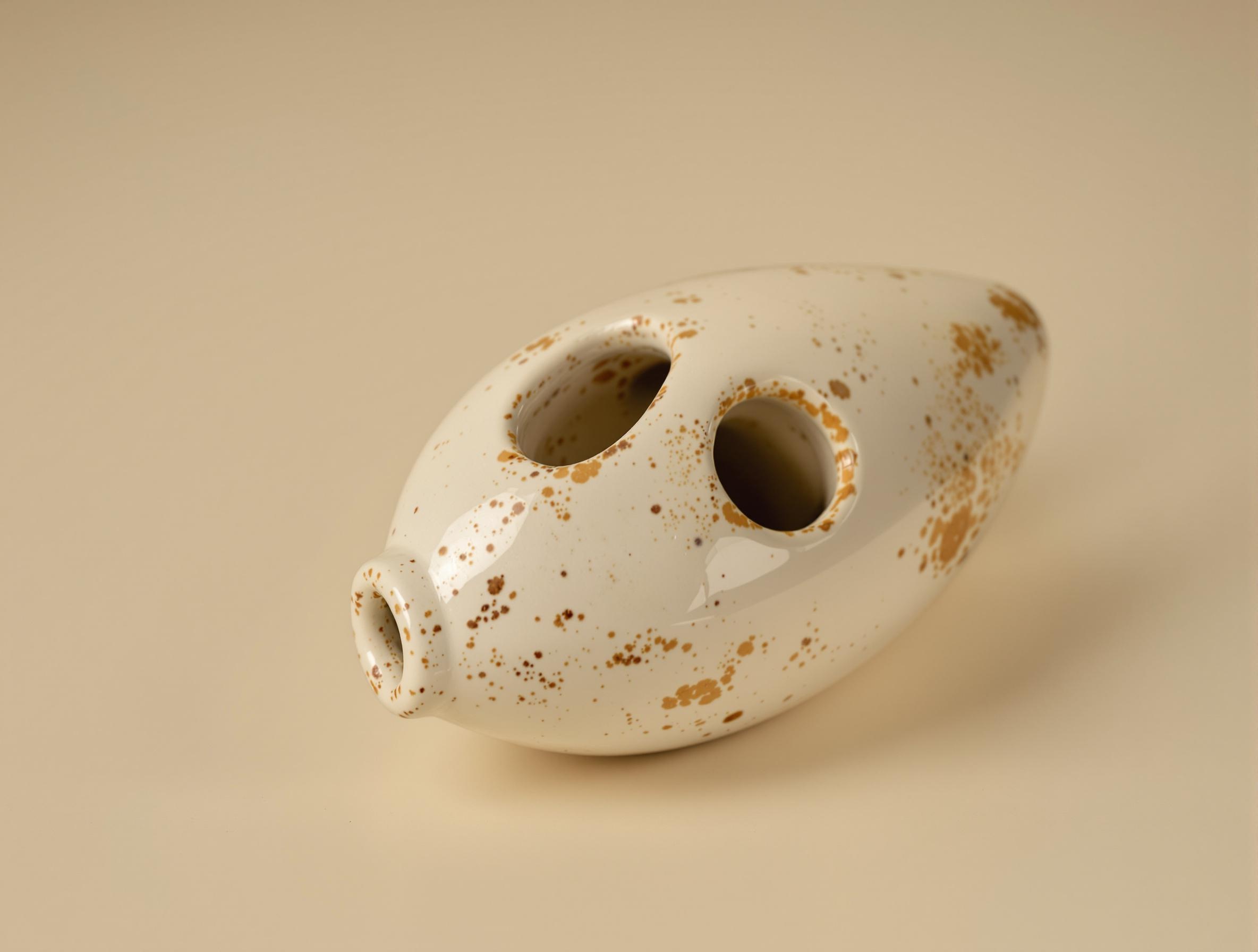 Ocarina ancien en céramique vu de profil