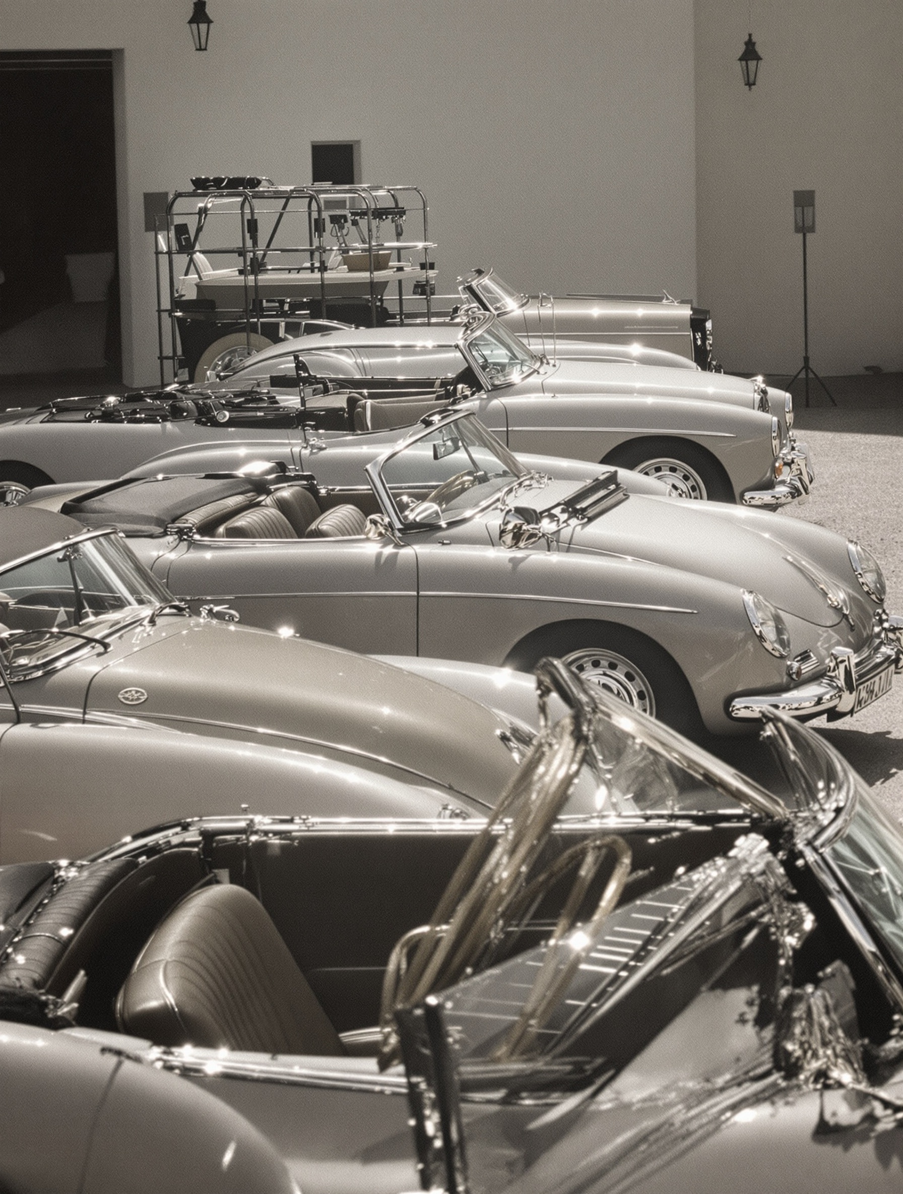 Photographie symbolique de voitures anciennes, évoquant la passion de Paul Gainsbourg pour ce domaine.