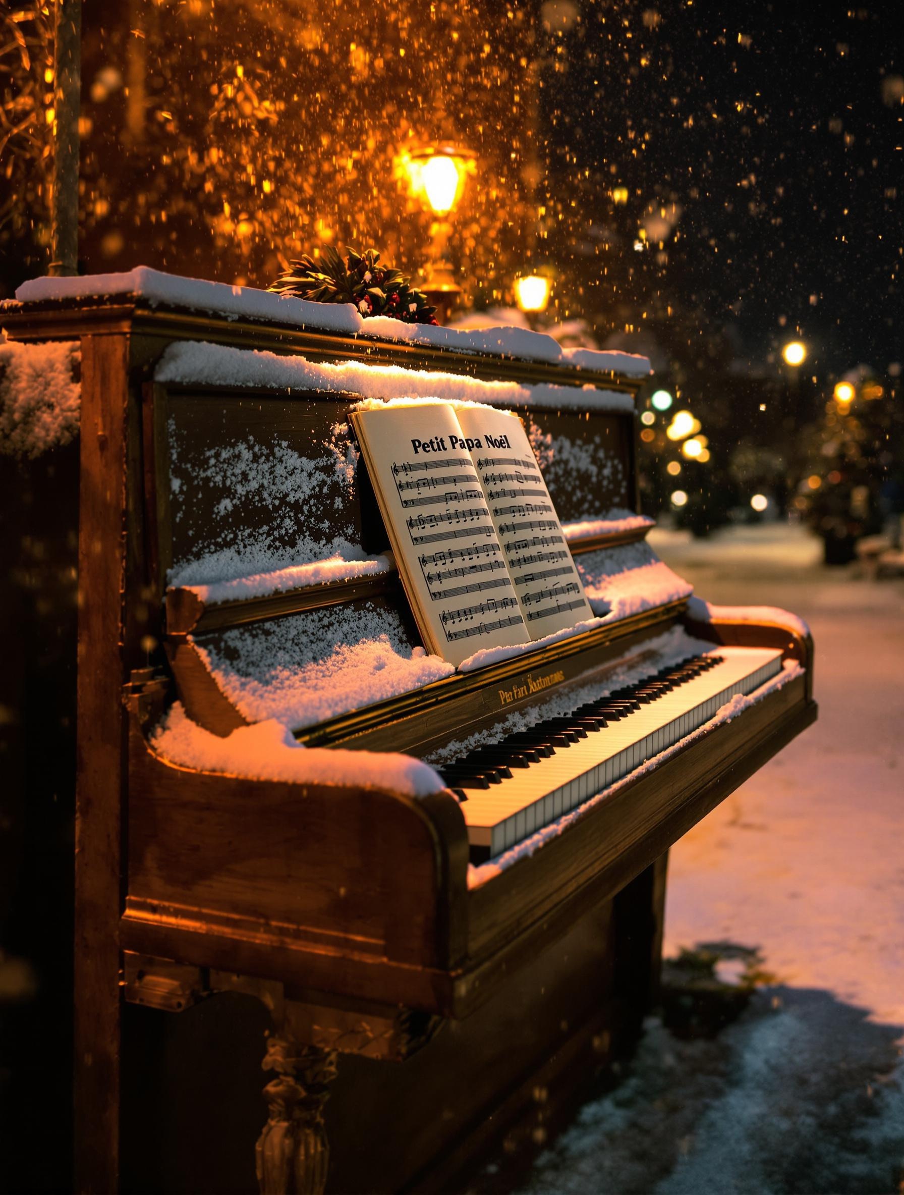 Piano ancien neige partition Petit Papa Noël