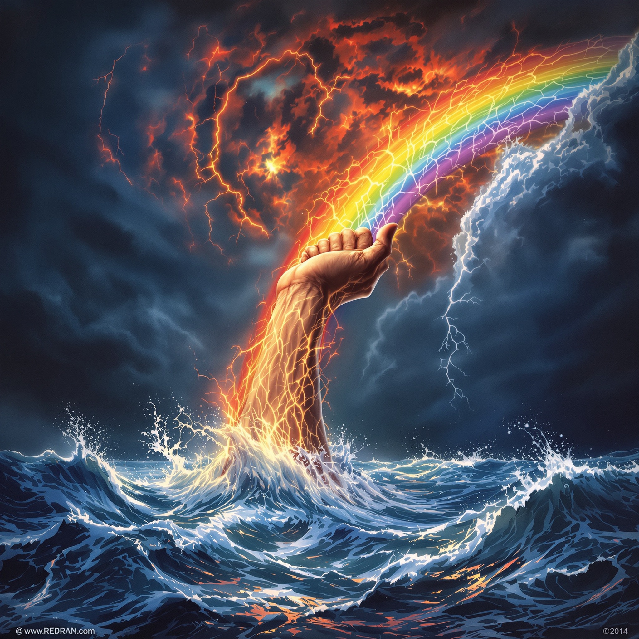 Pochette emblématique de l'album Rising de Rainbow, symbolisant la puissance et l'imaginaire épique du groupe.