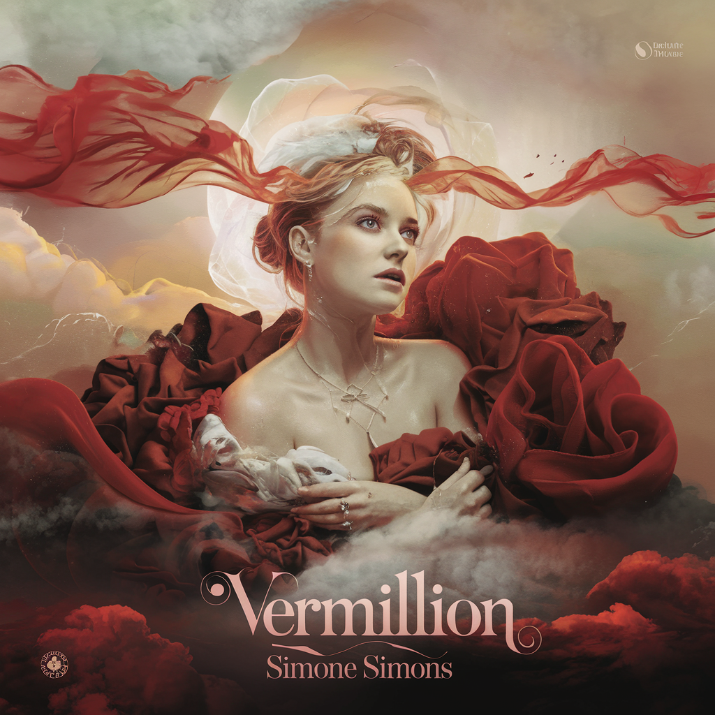 Pochette de l'album solo 'Vermillion' de Simone Simons, évoquant une esthétique onirique et personnelle.
