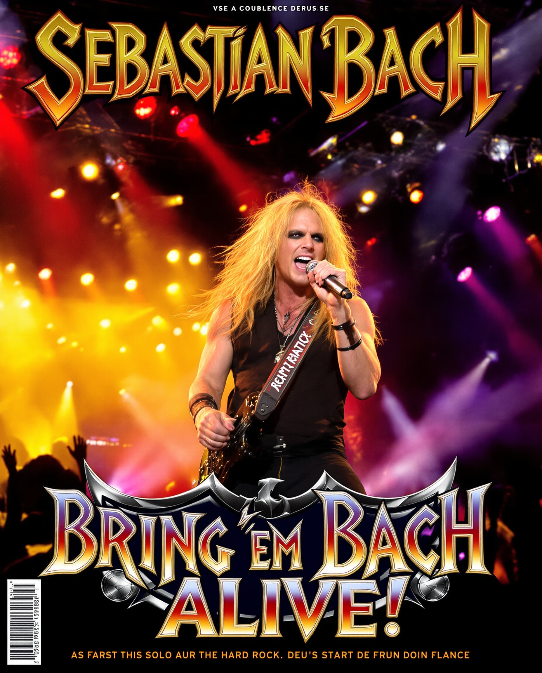 Pochette de l'album 'Bring 'Em Bach Alive!'. Sebastian Bach sur scène, projecteurs vifs, posture conquérante. Symbole du renouveau solo.