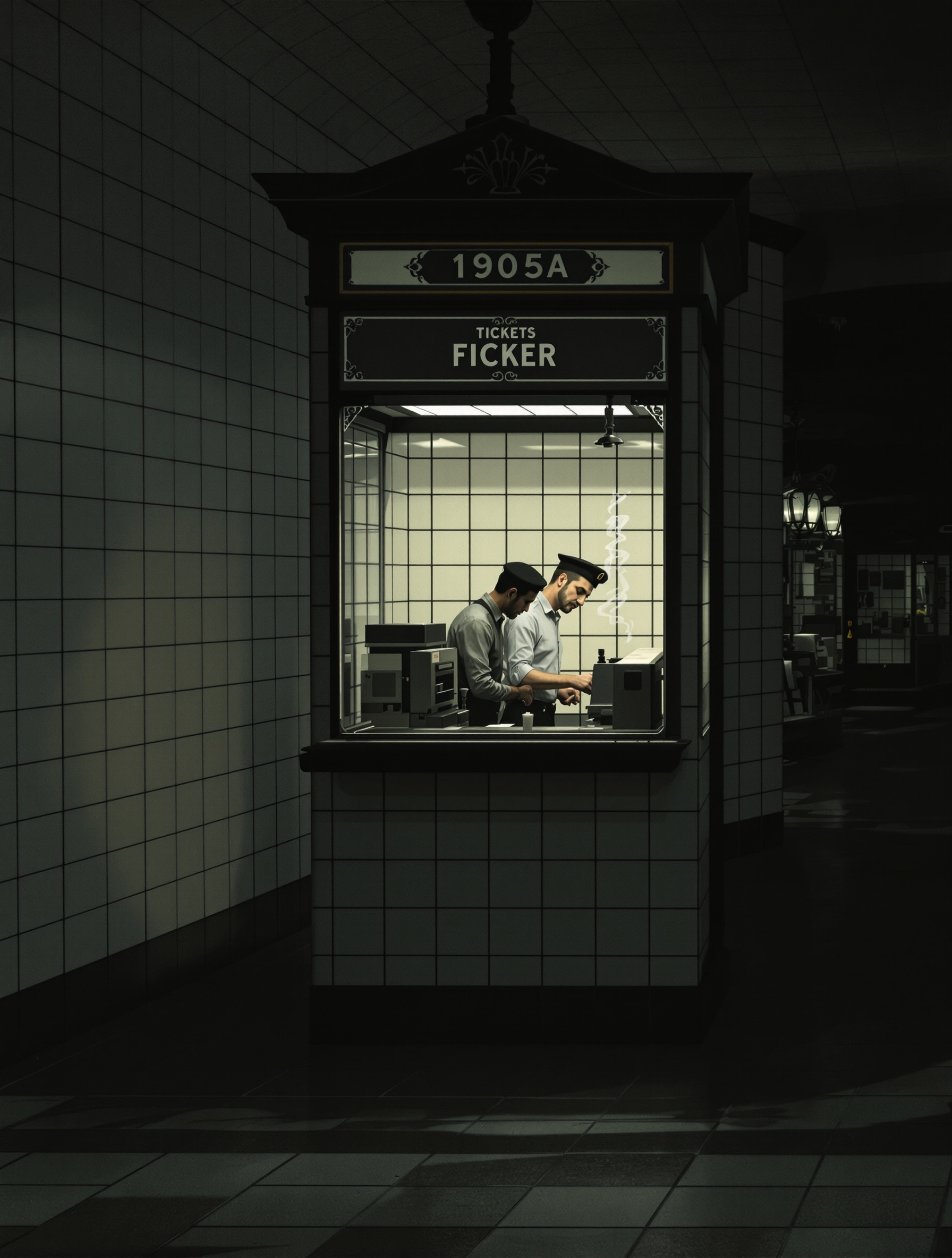 Poinçonneur dans sa guérite métro parisien années 50