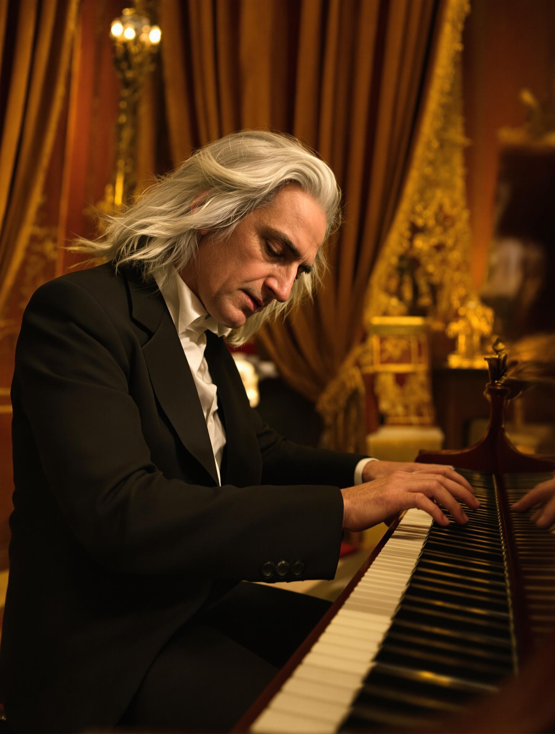 Portrait de Franz Liszt jouant du piano avec passion