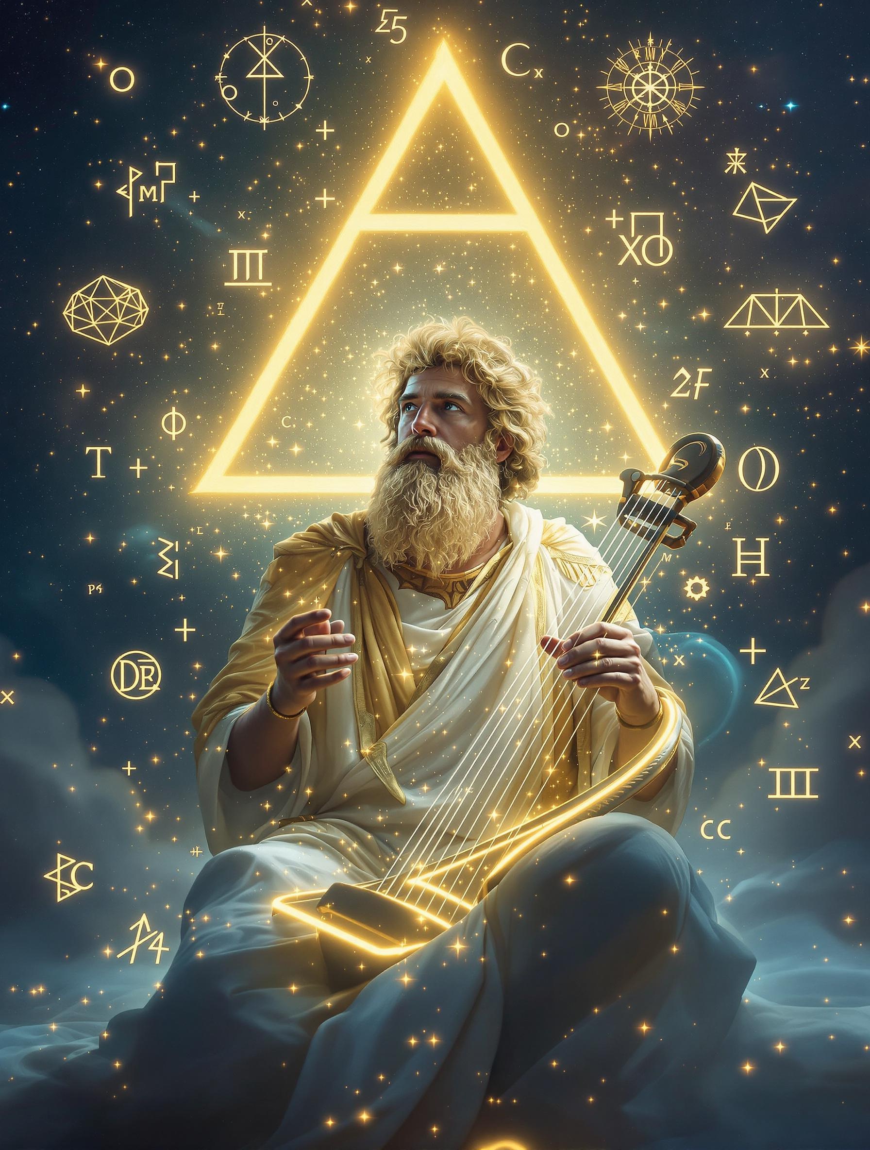 Pythagore et le monocorde sous la Tetractys.