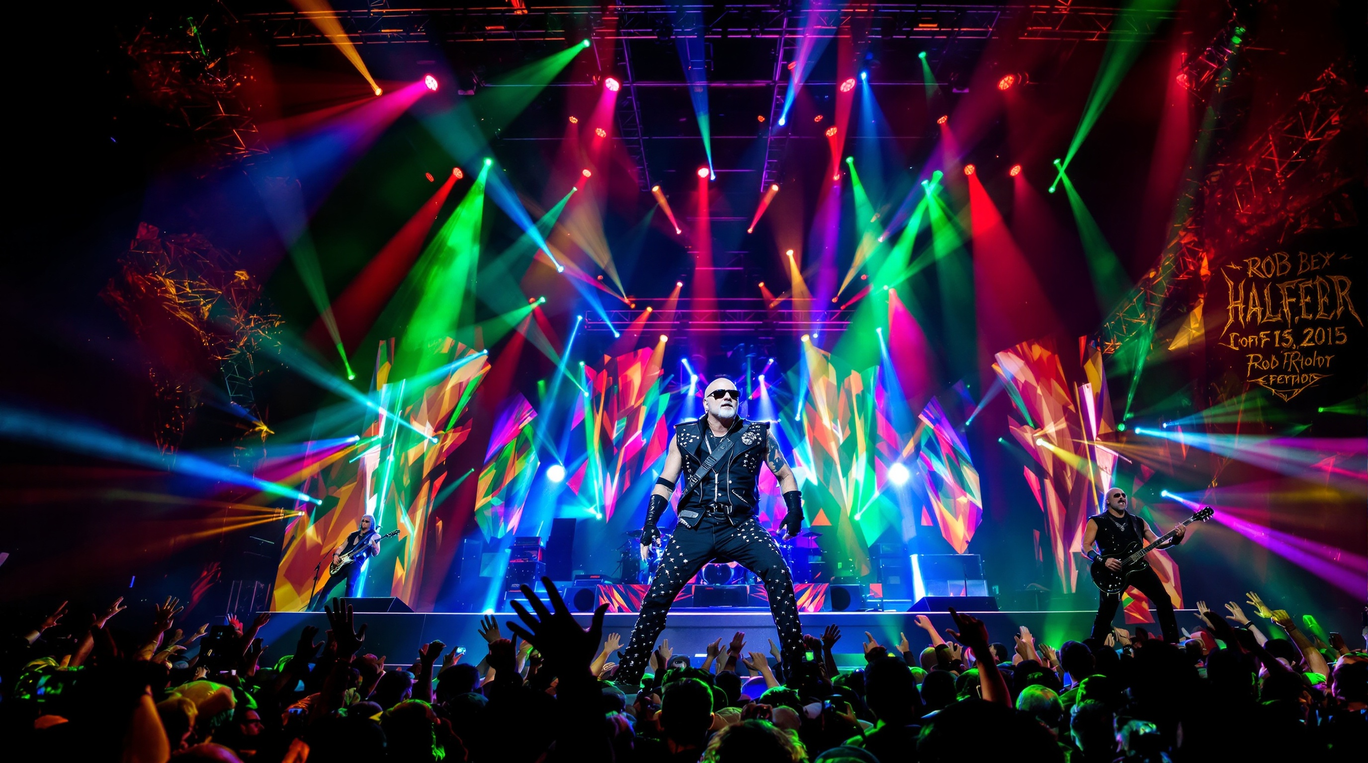Rob Halford en concert avec musiciens invités, scène survoltée