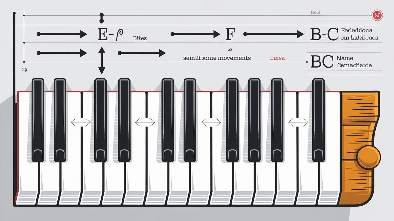 Schéma pédagogique du demi-ton piano vibration