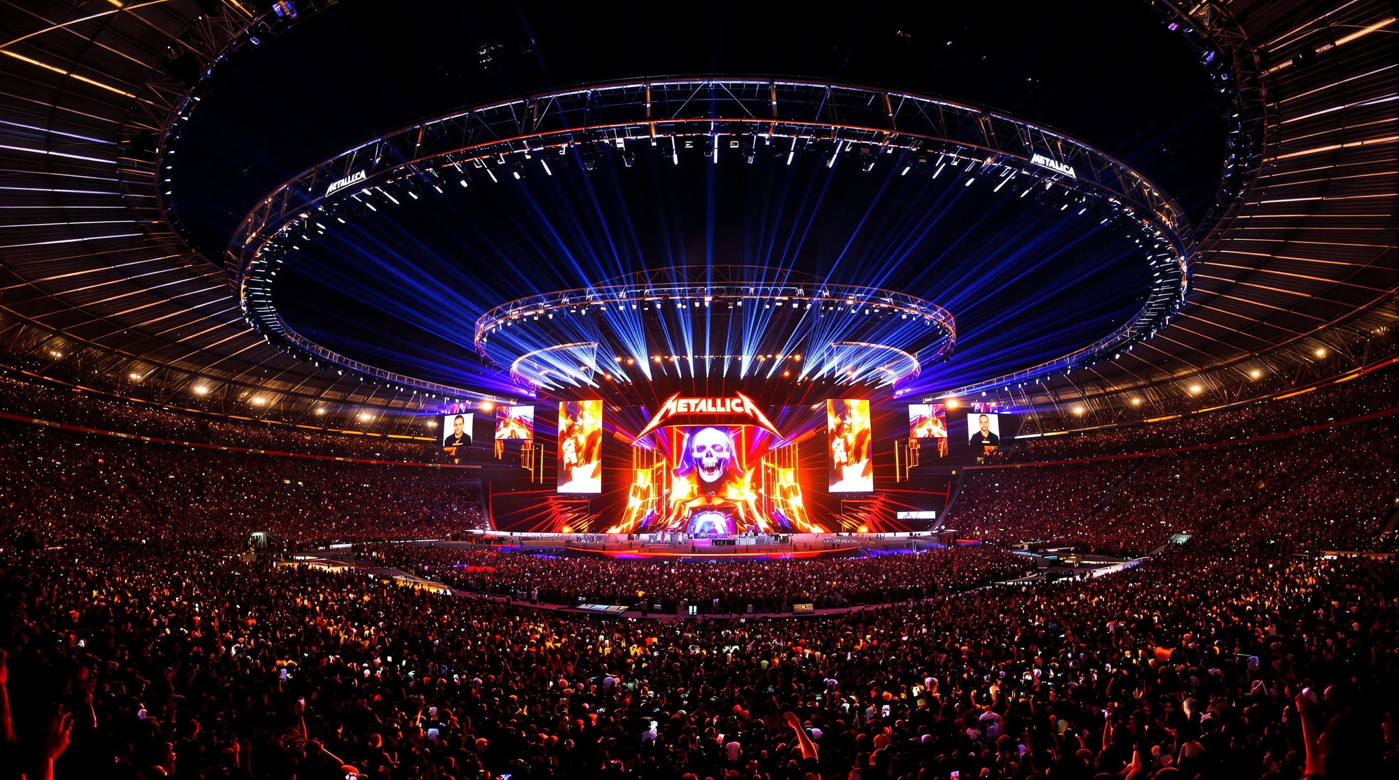 Stade de France illuminé pendant Metallica, jeux de lumières et foule en transe