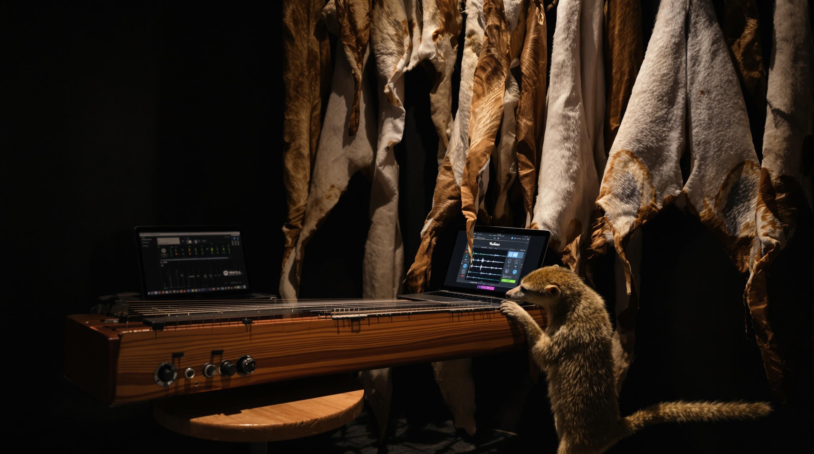 Studio avec valiha, peaux tendues et Waves Tune