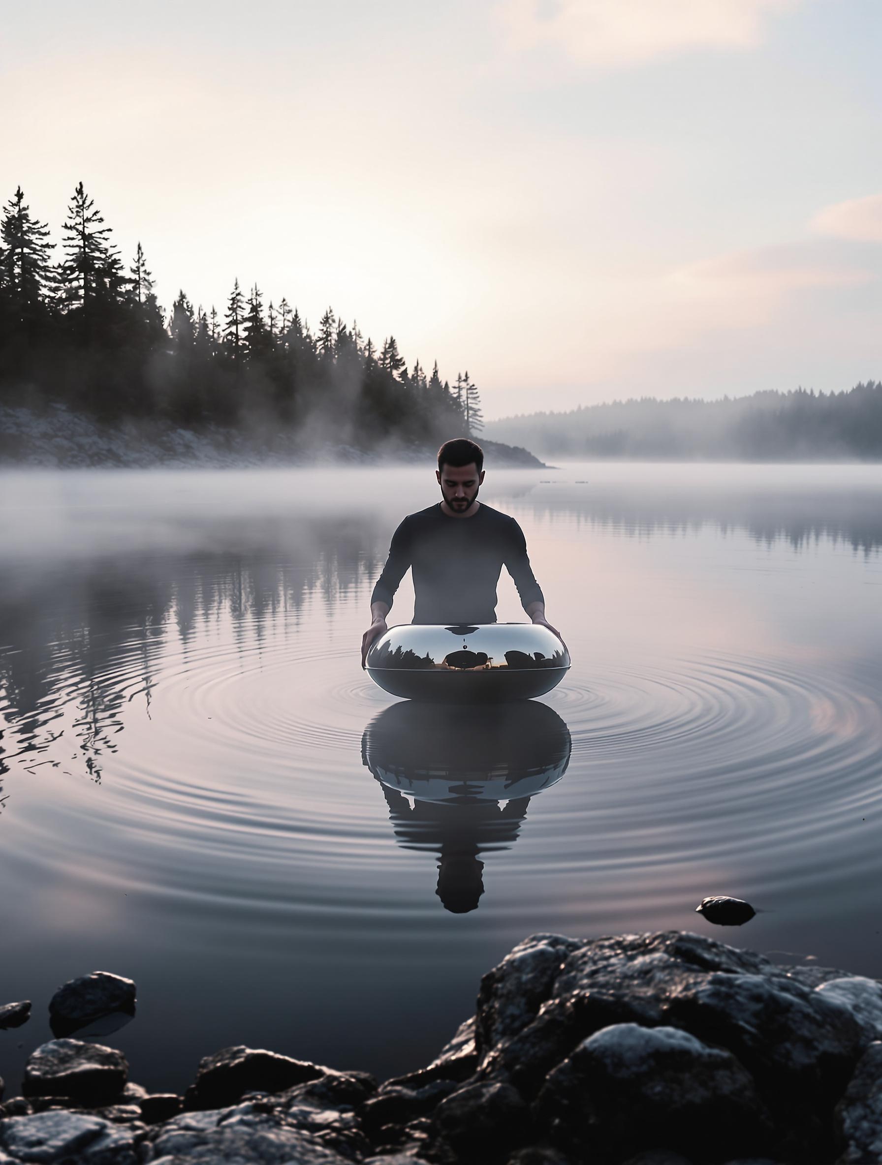Lever de soleil norvégien avec un handpan au bord du lac