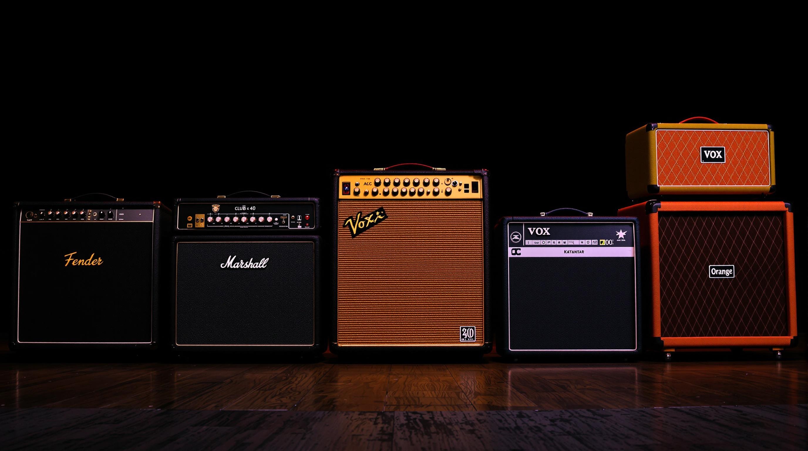 Tableau comparatif des amplis guitare iconiques avec baffles et lampes