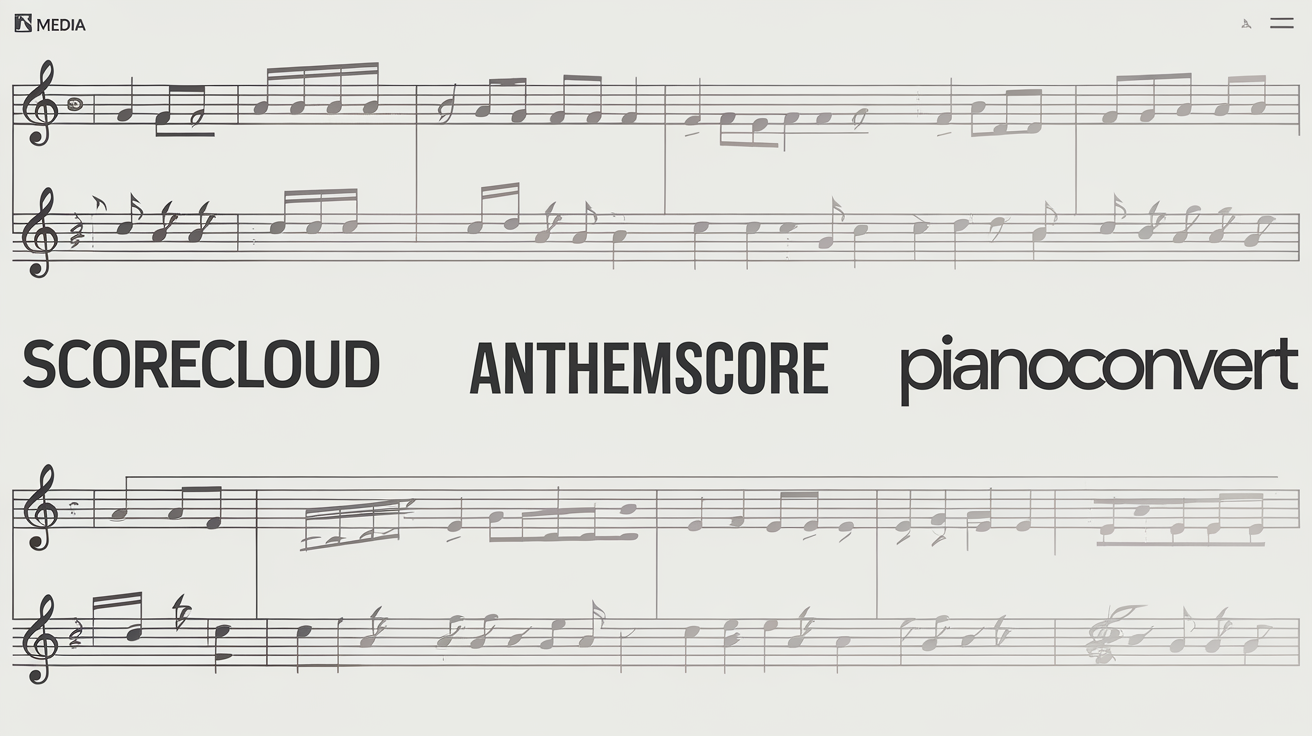 Tableau comparatif ScoreCloud AnthemScore PianoConvert avec pictogrammes élégants.