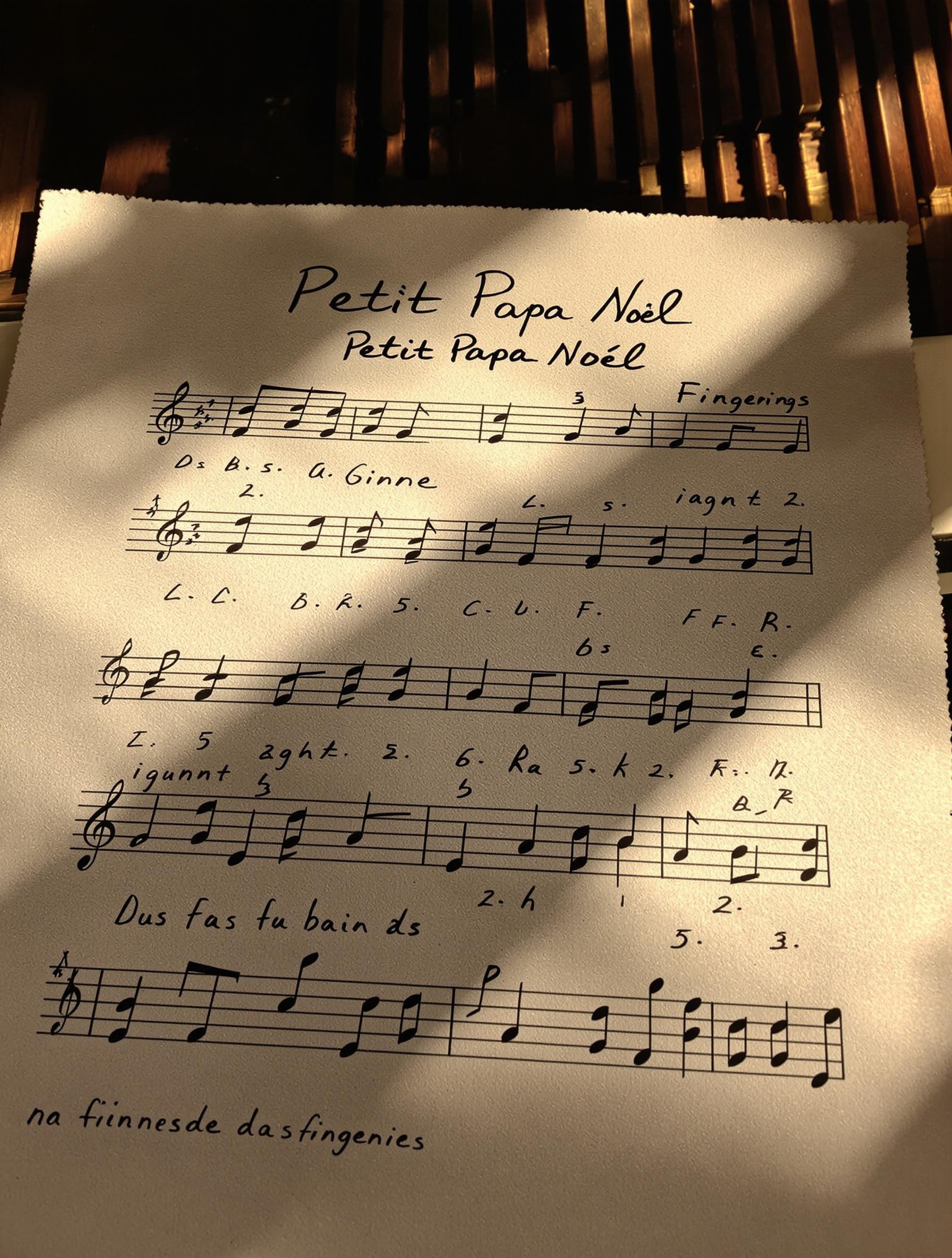 tableau doigté Petit Papa Noël piano débutant
