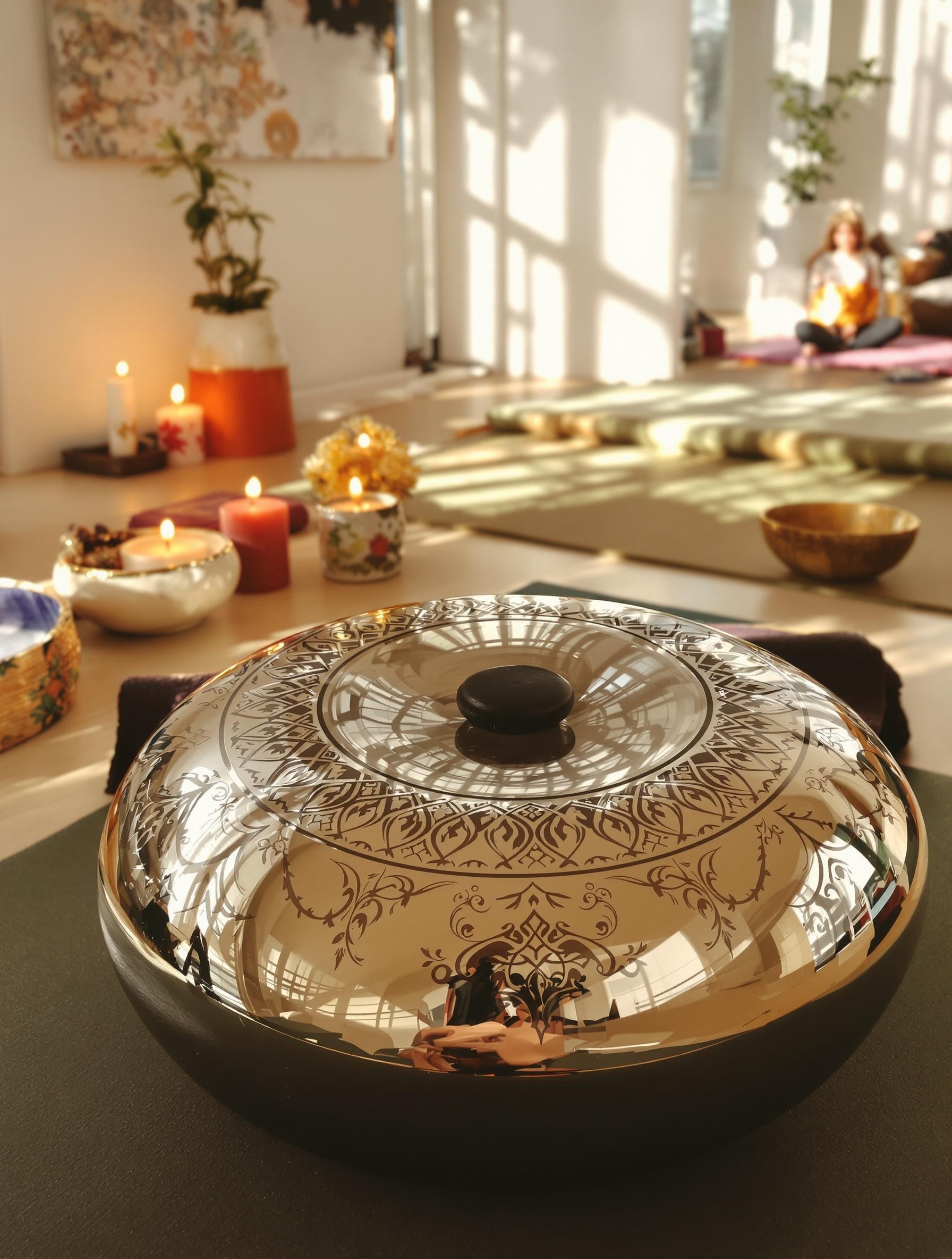 Tongue Drum artisanal dans un environnement zen